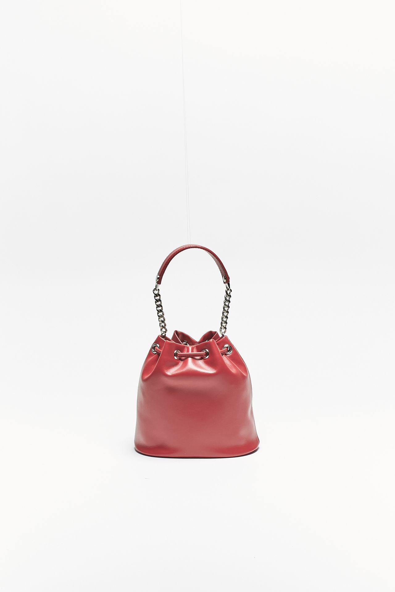Secchiello mini a mano SD0186 in pelle rosso