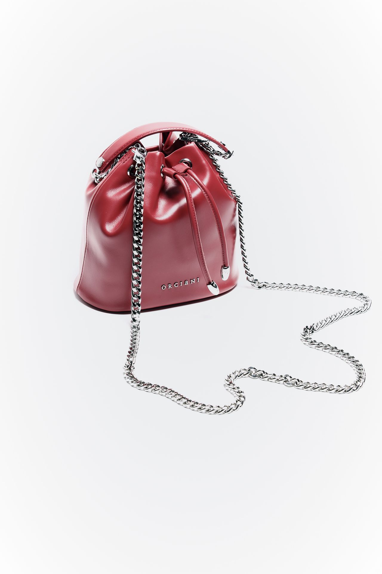 Secchiello mini a mano SD0186 in pelle rosso