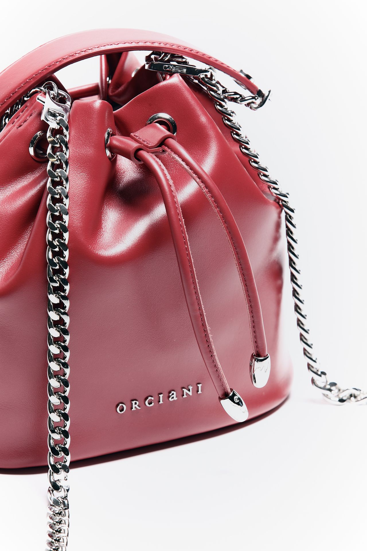 Secchiello mini a mano SD0186 in pelle rosso