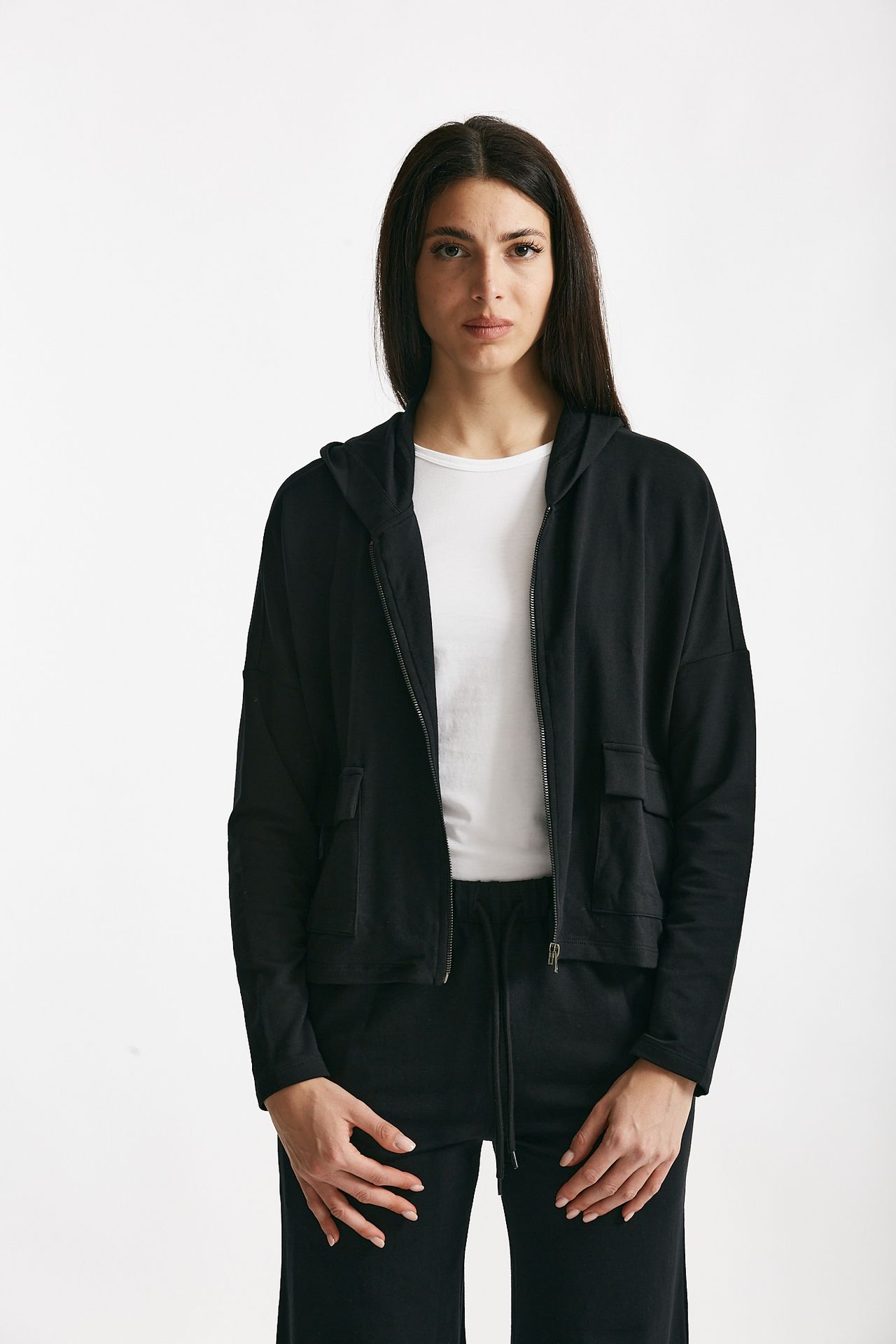 Felpa in cotone leggero nero