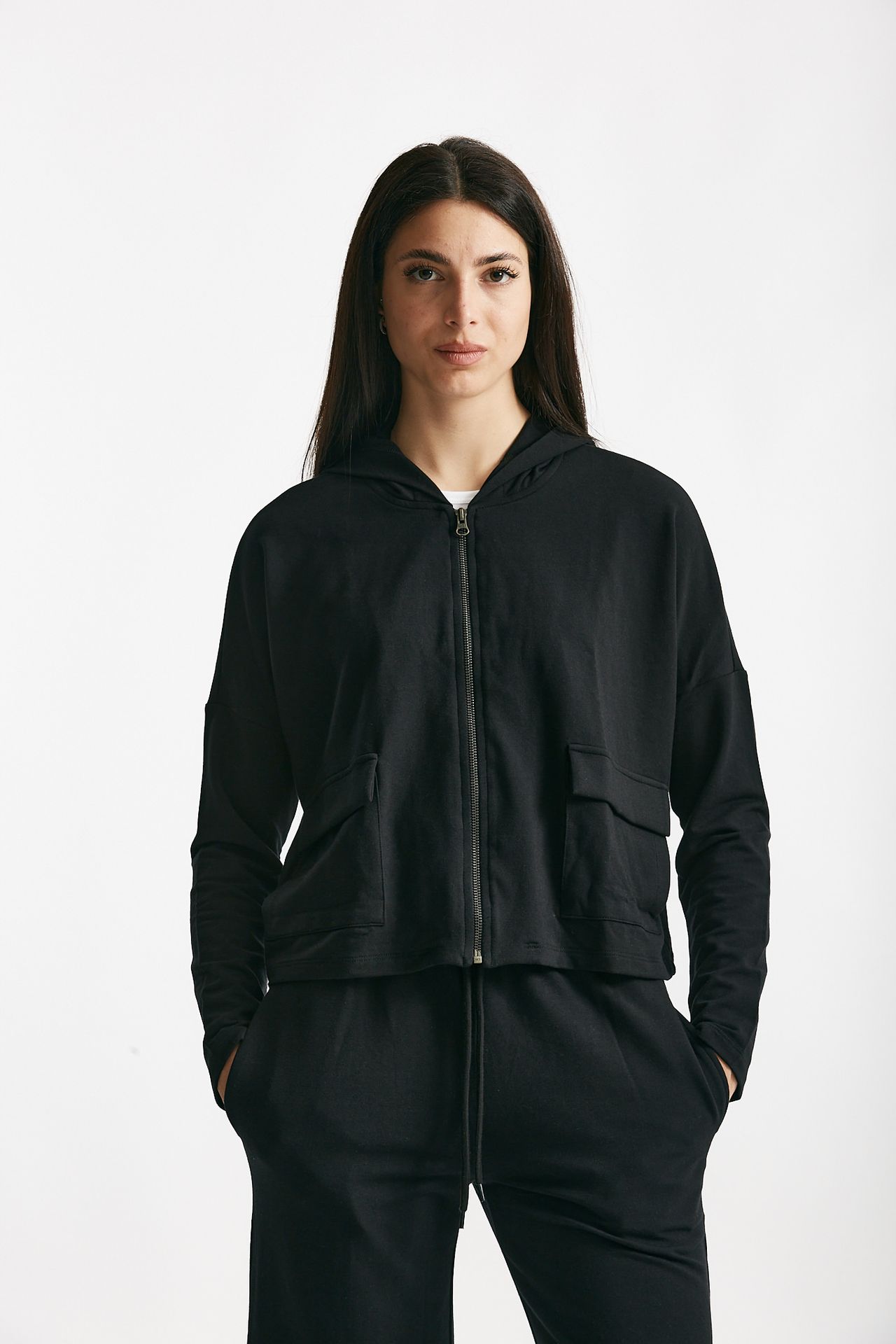 Felpa in cotone leggero nero