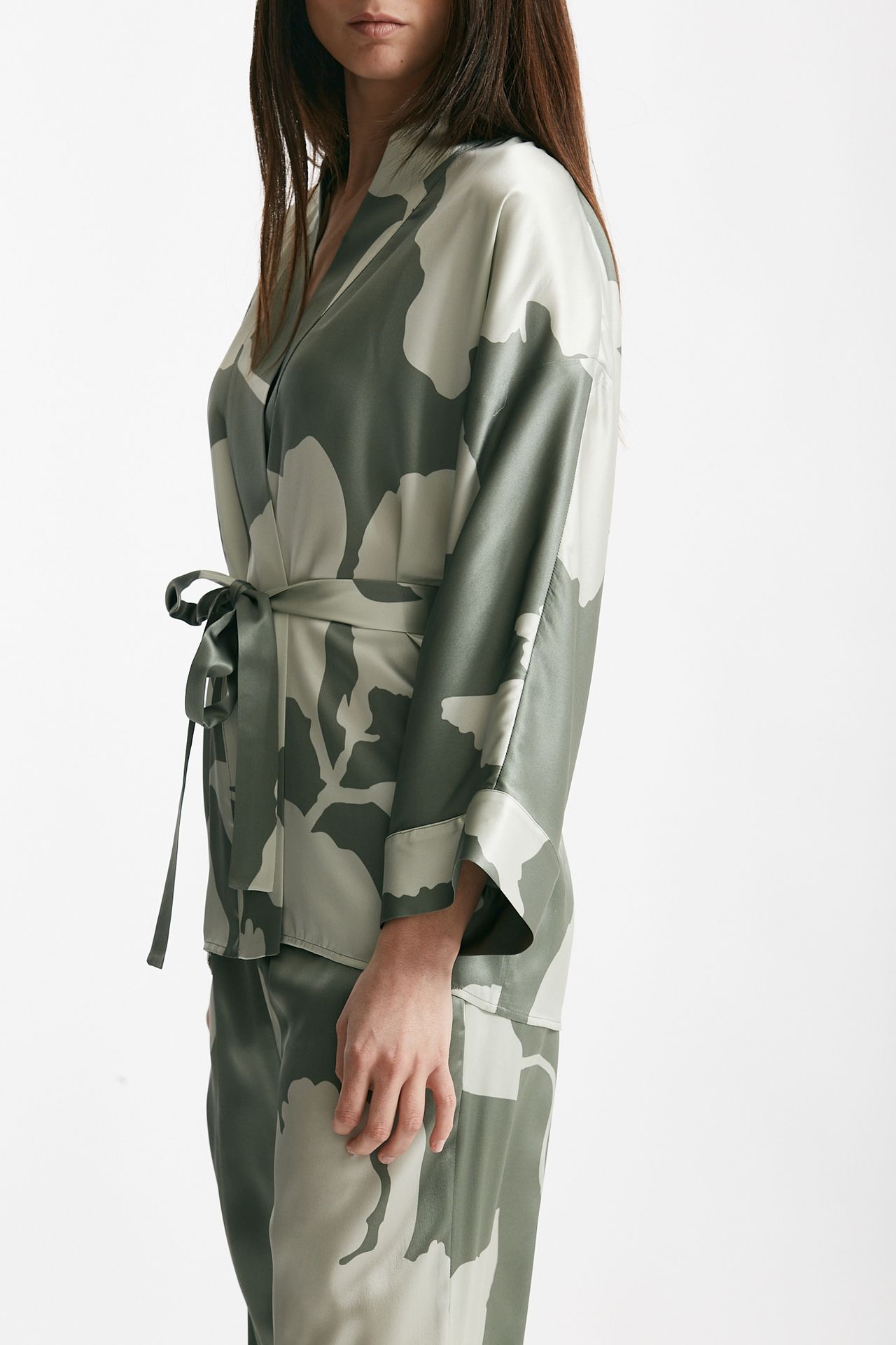 Kimono in raso di pura seta fantasia