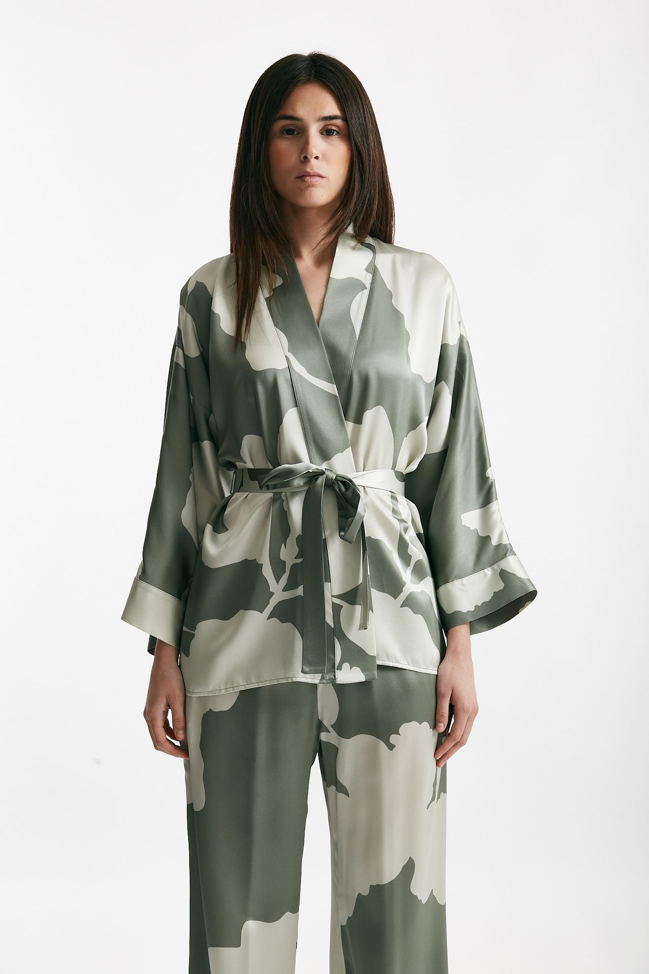 Kimono in raso di pura seta fantasia