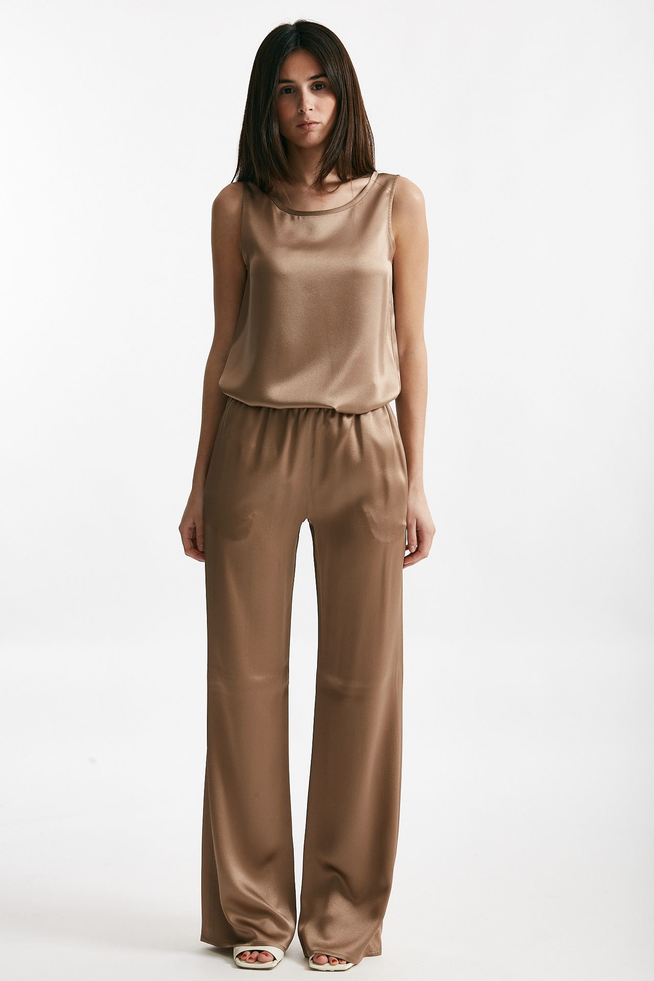 Pantalone fluido misto seta bronzo
