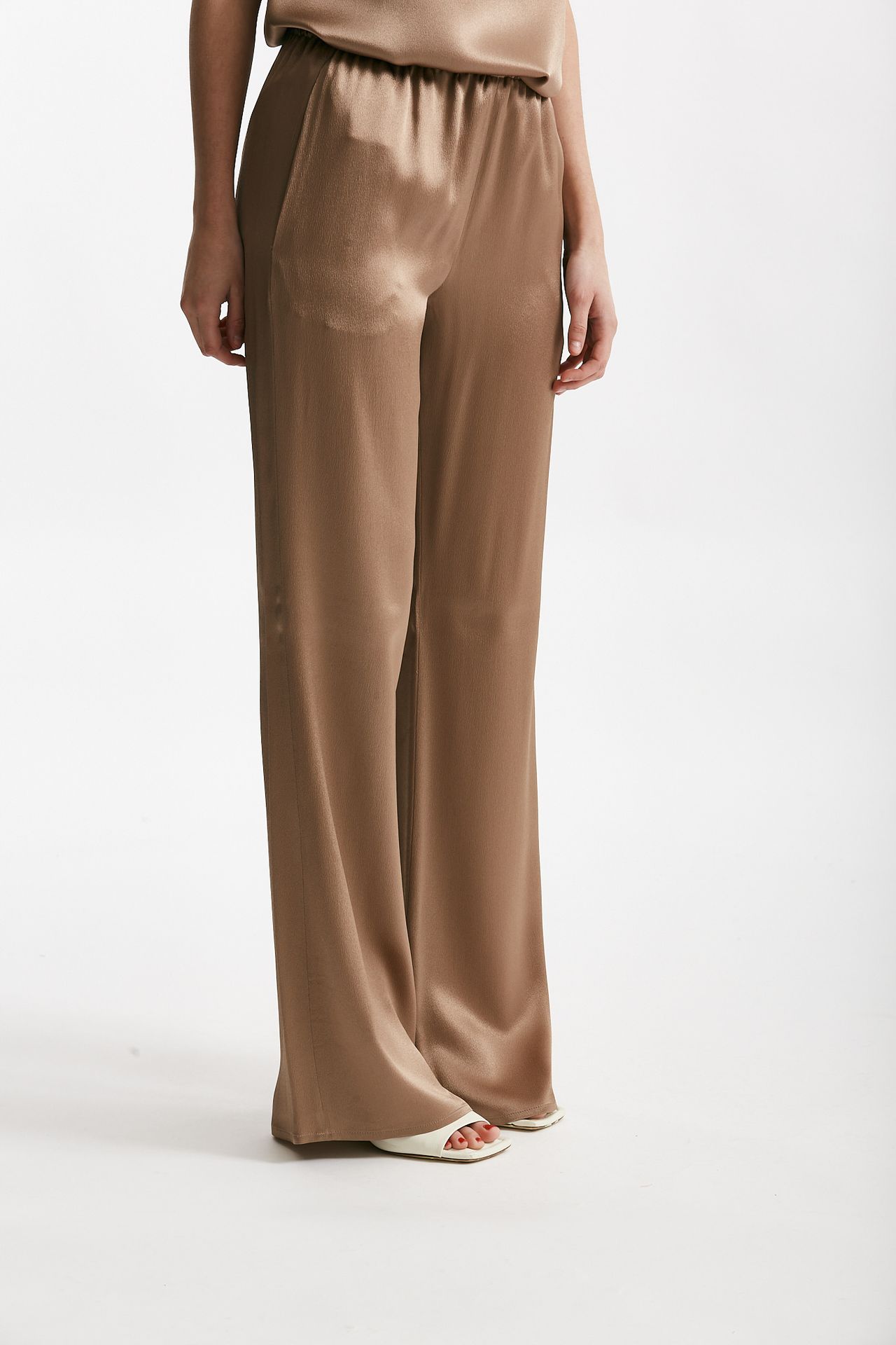 Pantalone fluido misto seta bronzo