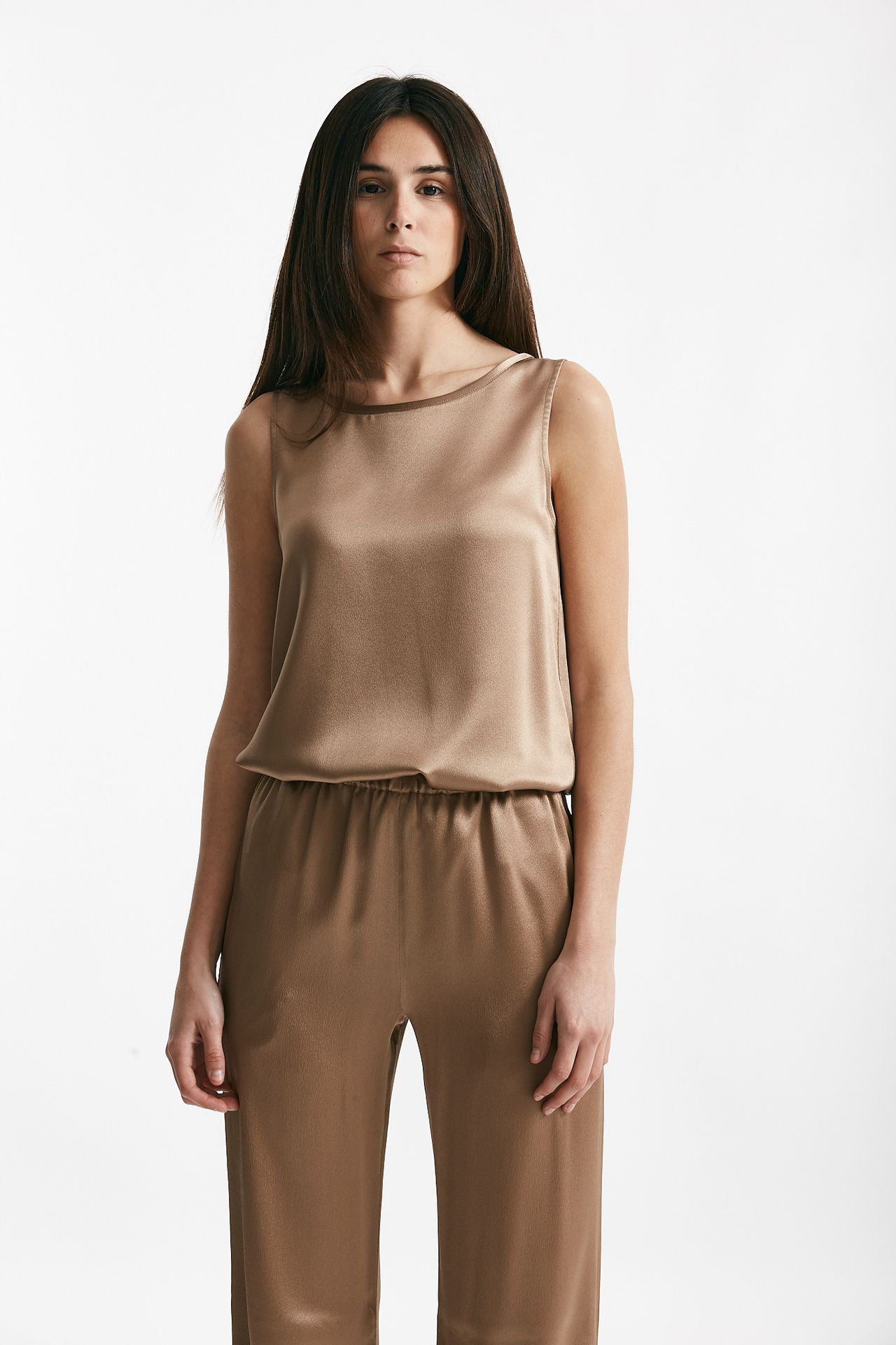 Top in misto seta bronzo