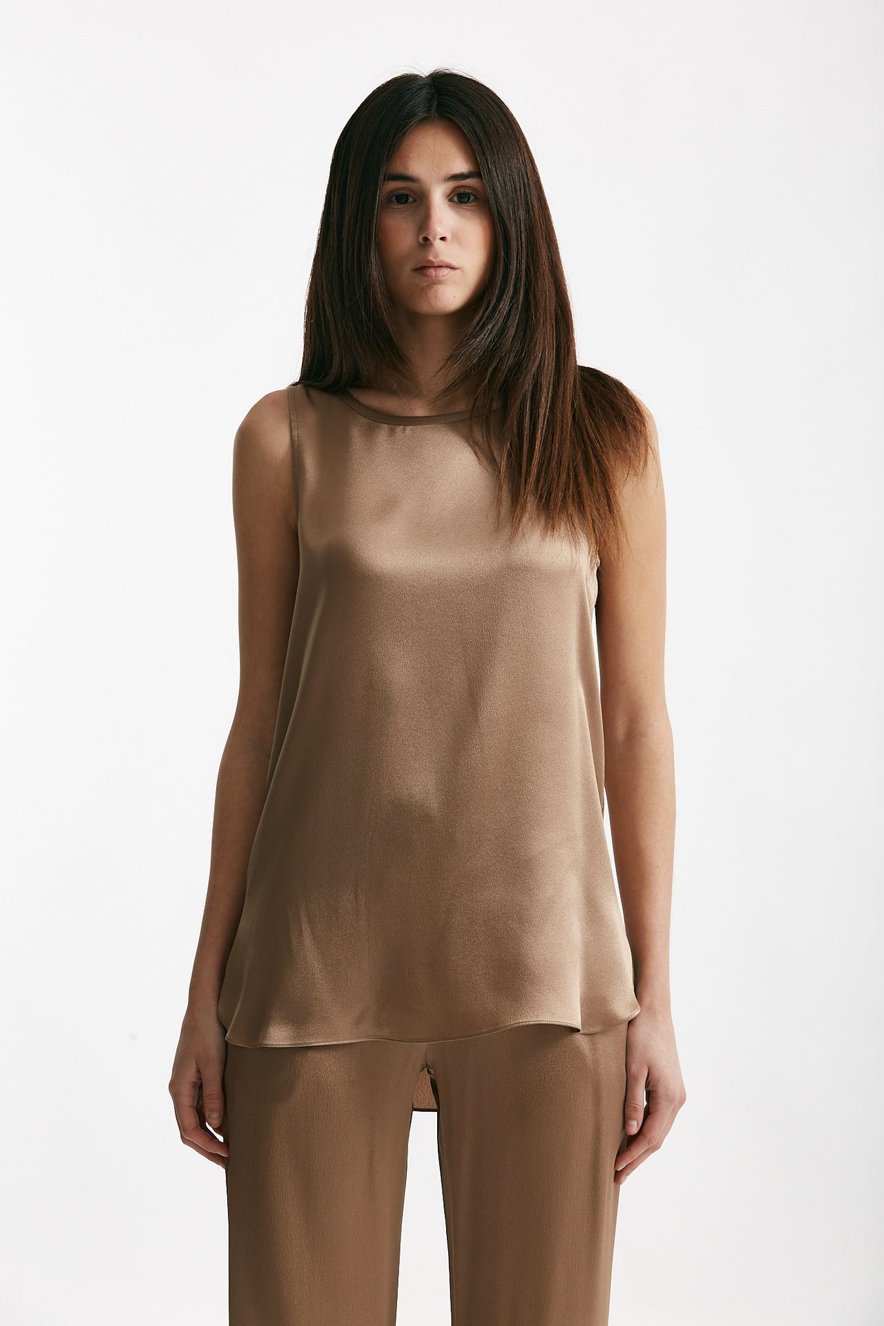 Top in misto seta bronzo