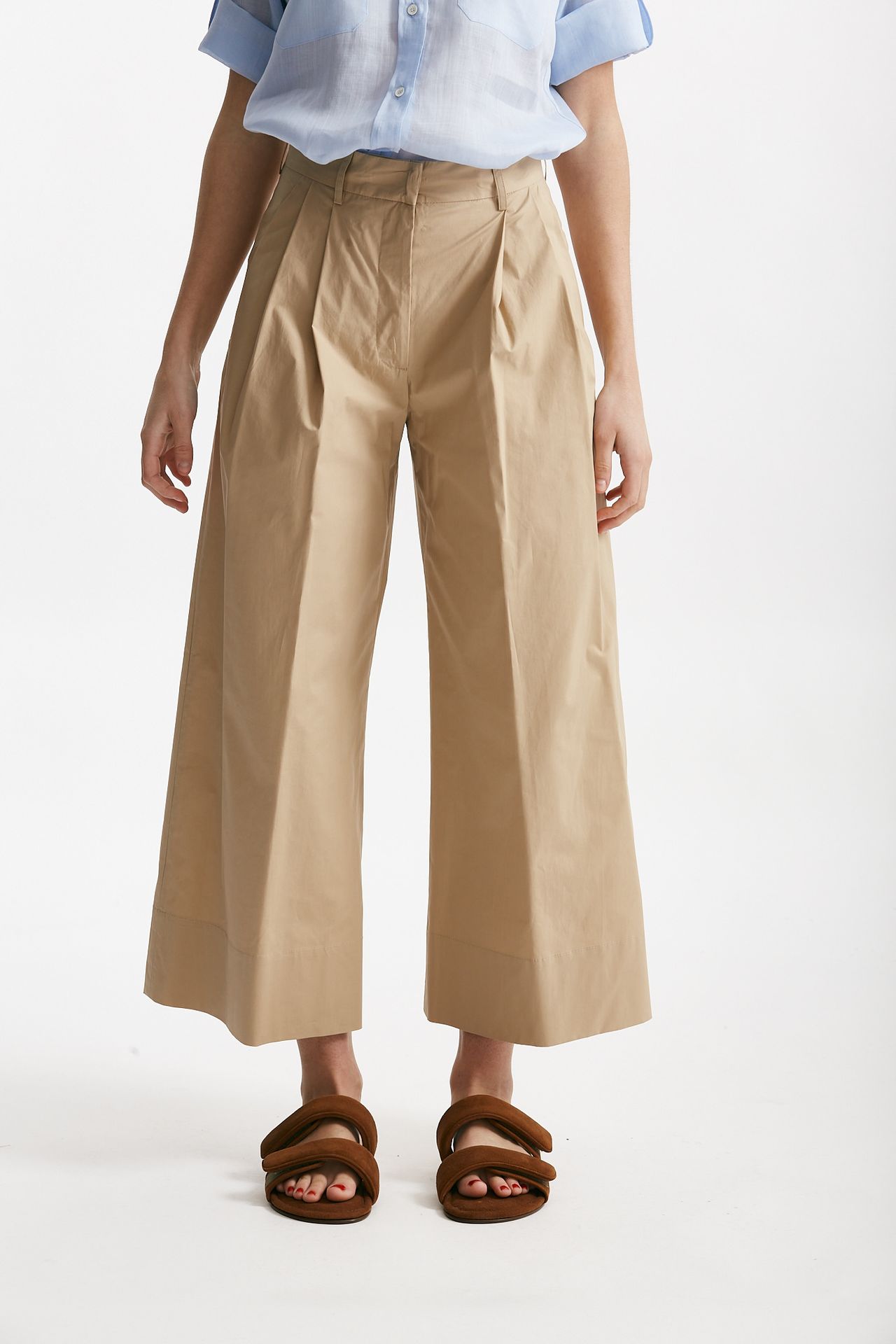 Pantalone pinces beige vita alta