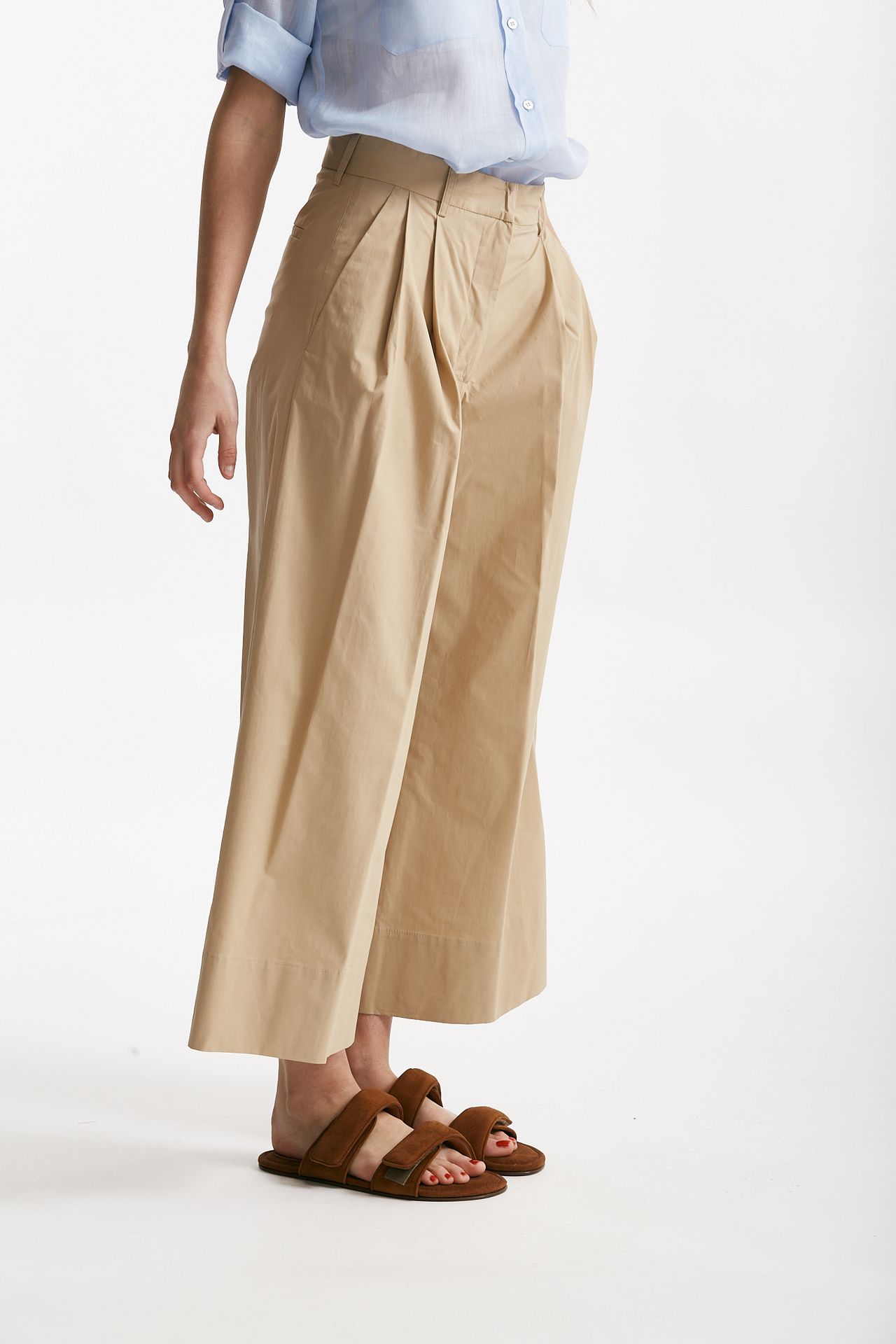 Pantalone pinces beige vita alta