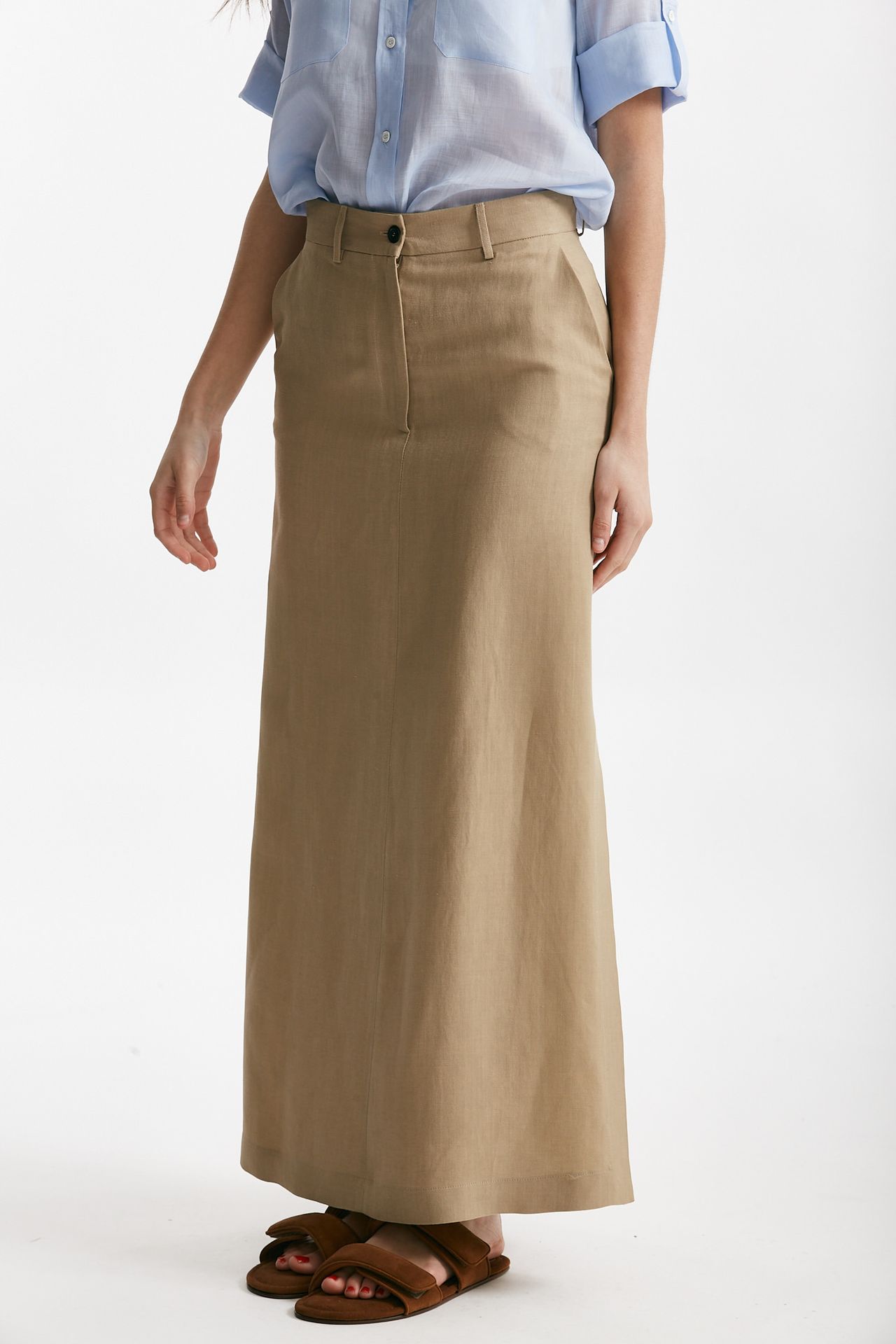 Gonna lunga beige vita alta