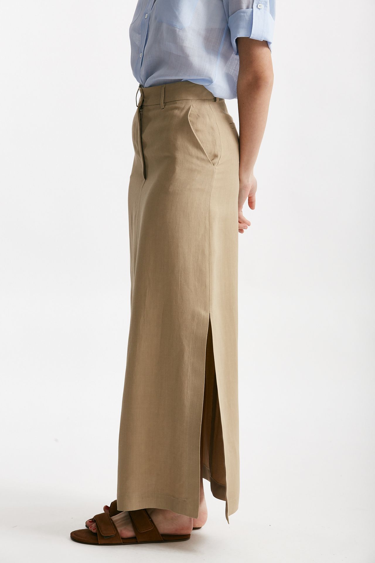 Gonna lunga beige vita alta