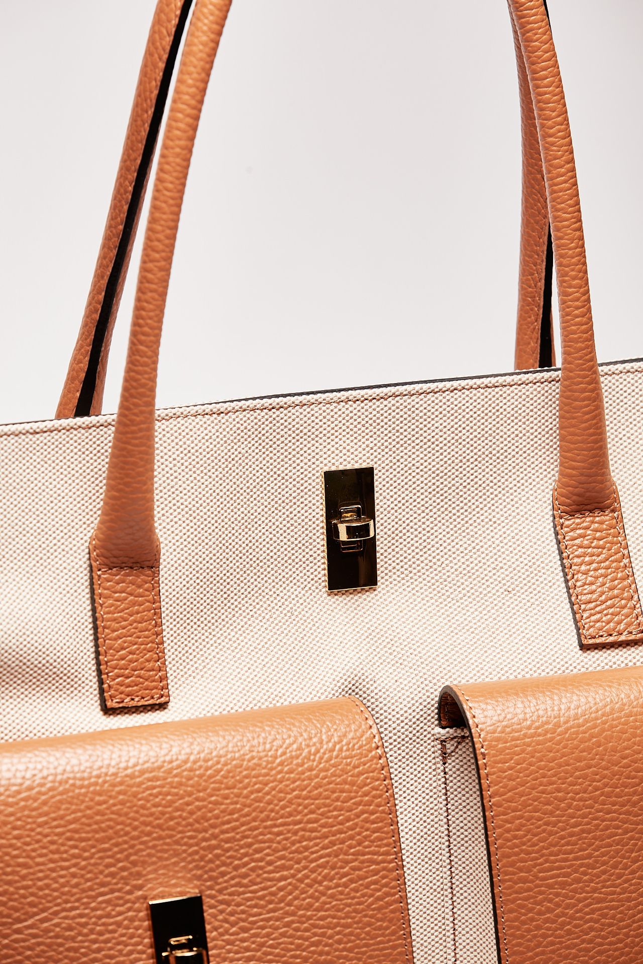 Borsa in pelle e canvas SOLEDAD cuoio