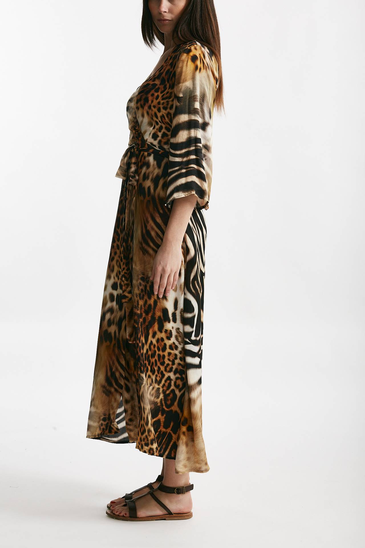 Abito wrap animalier scollo incrociato