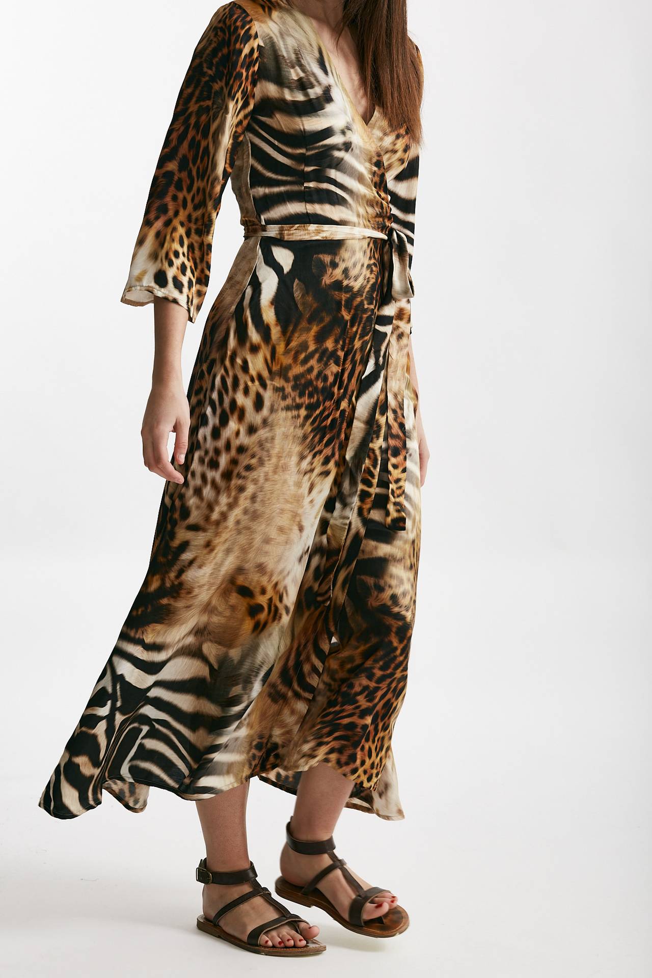 Abito wrap animalier scollo incrociato
