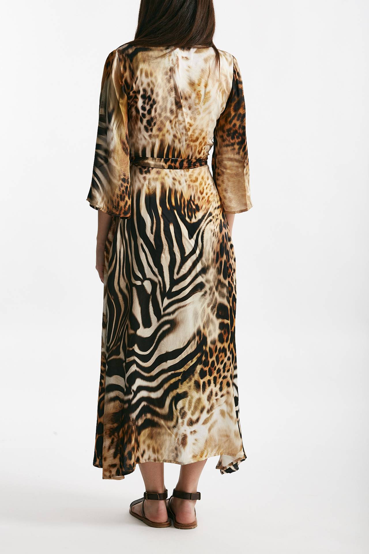 Abito wrap animalier scollo incrociato