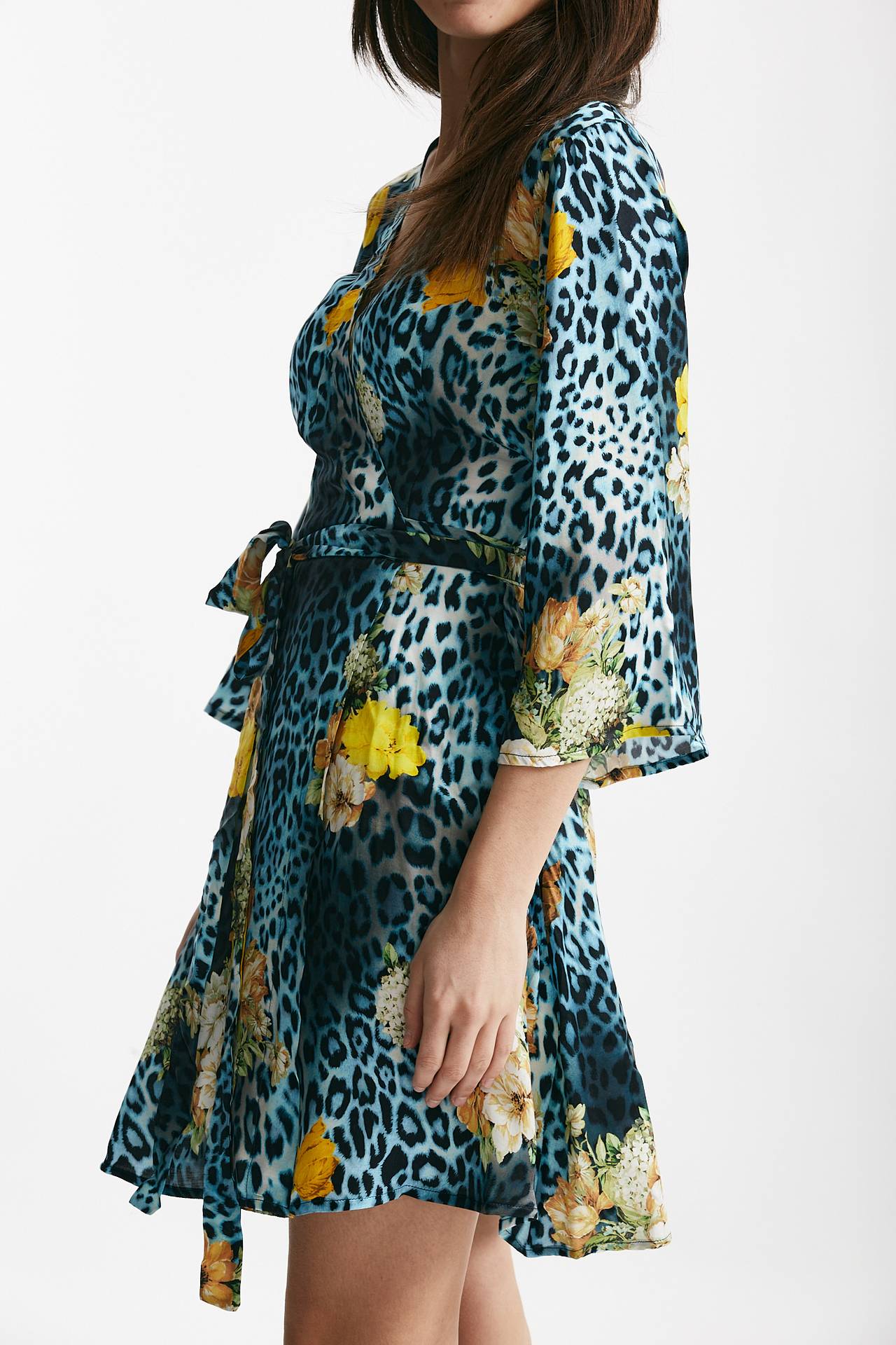 Abito corto wrap fantasia animalier 