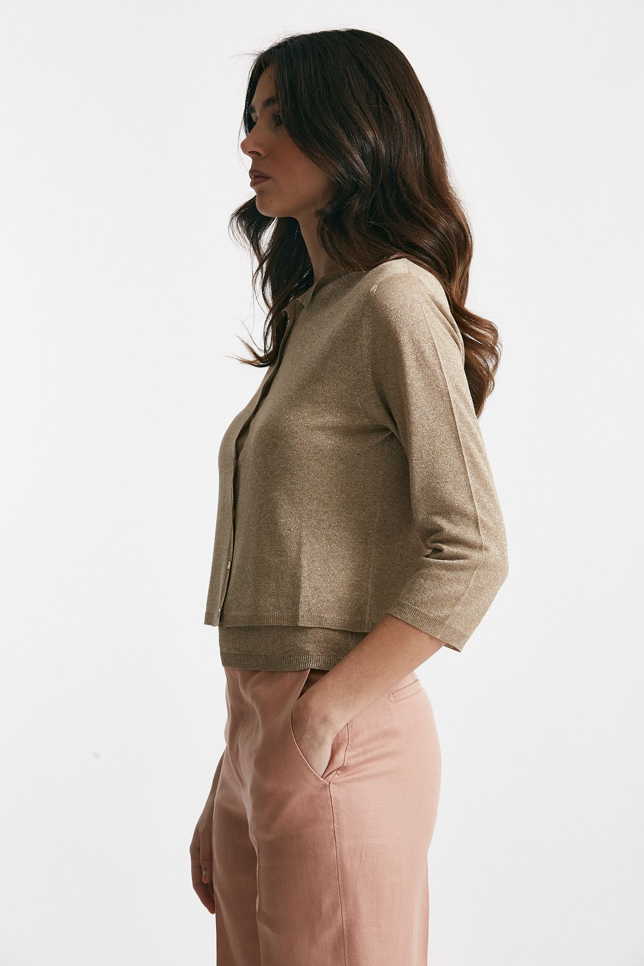 Cardigan in lurex oro