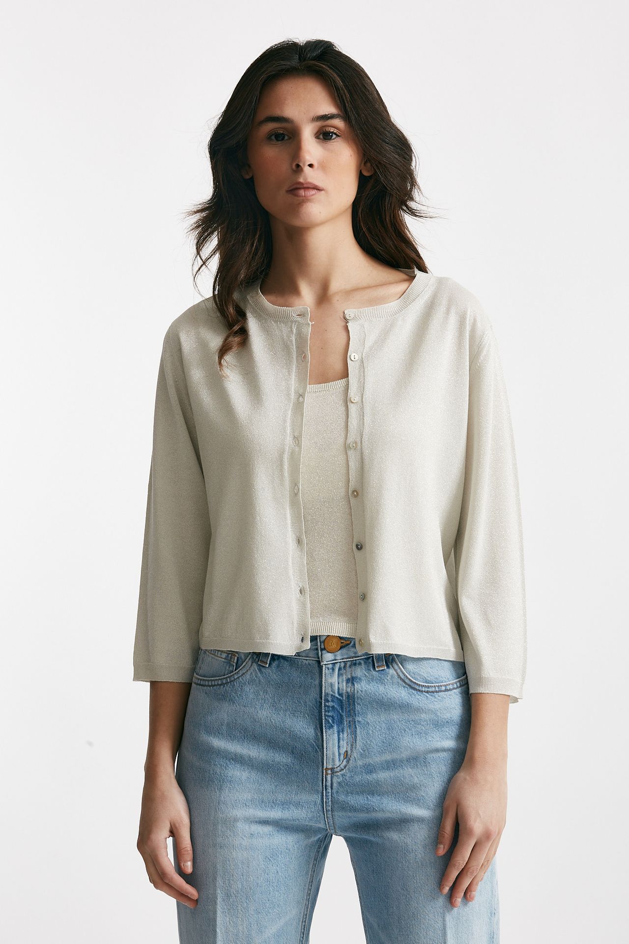 Cardigan in lurex argento