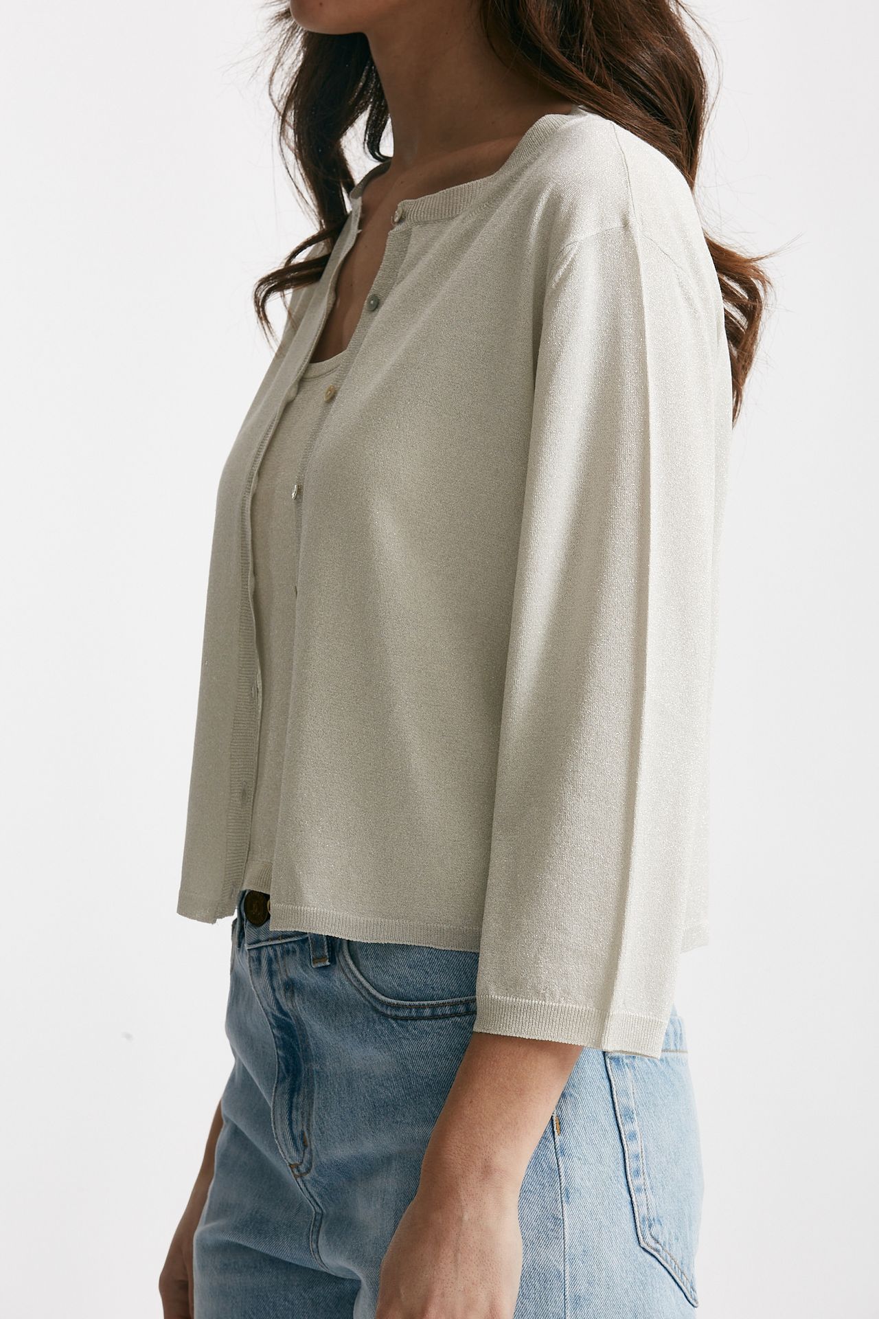 Cardigan in lurex argento