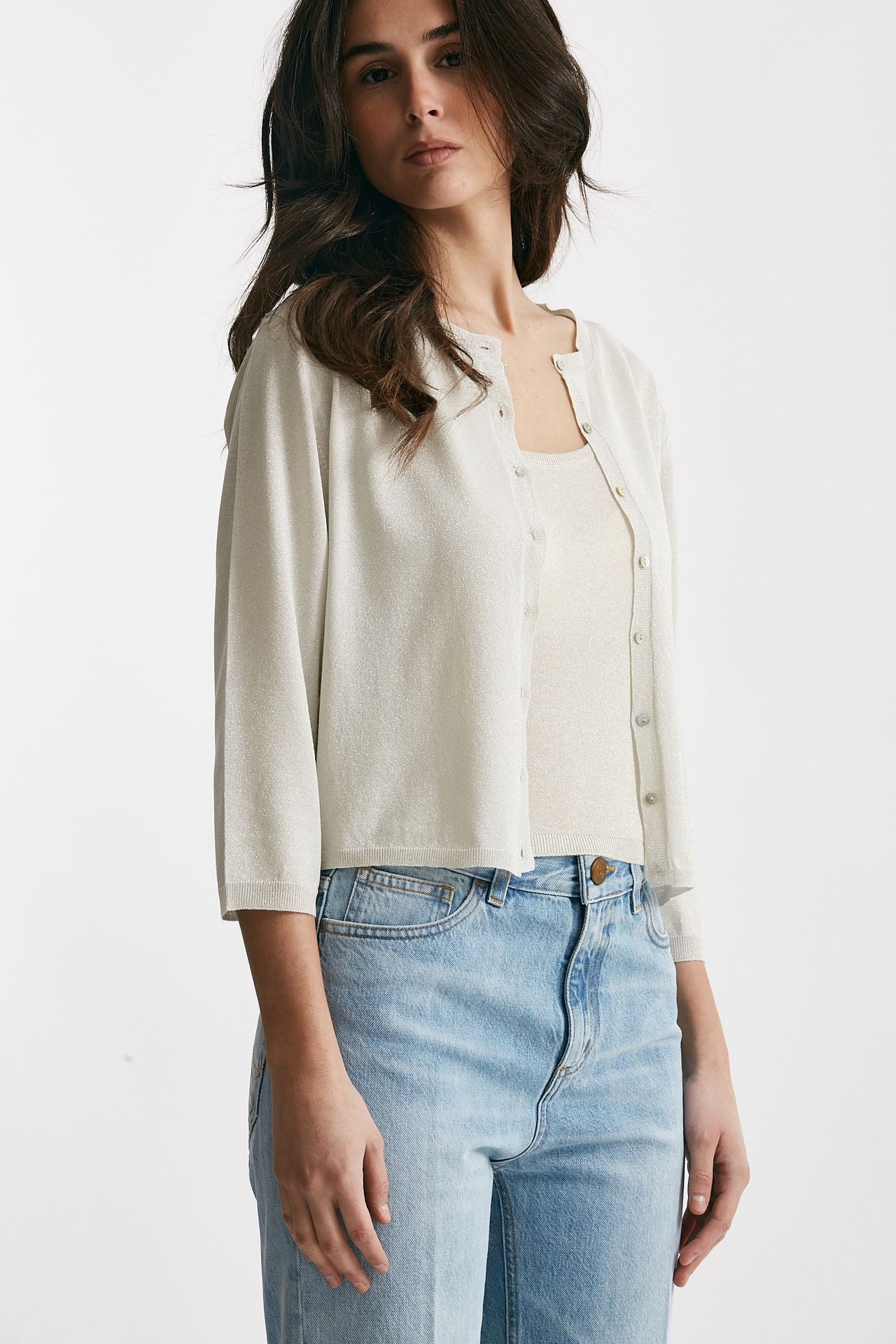 Cardigan in lurex argento
