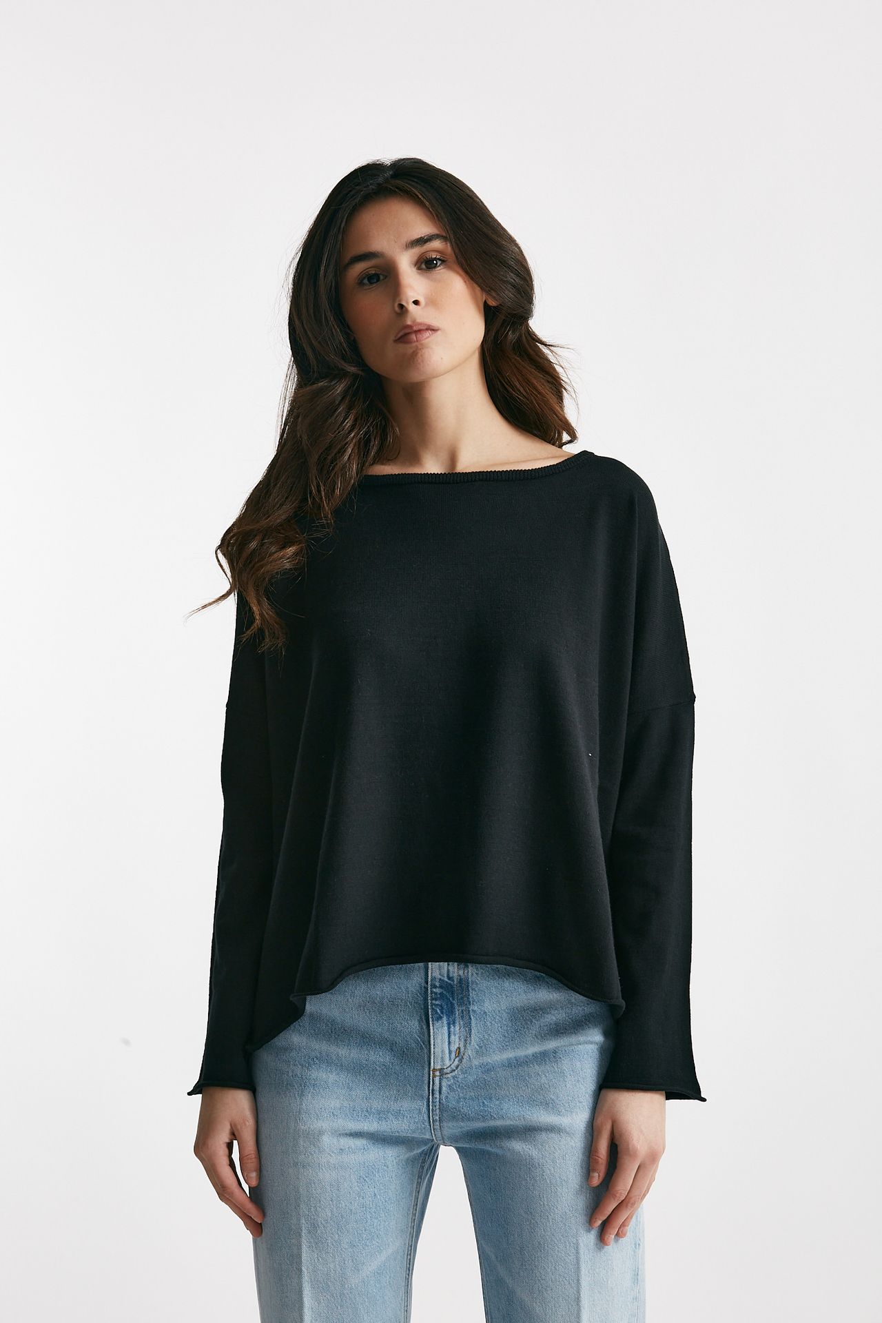Maglia ampia in cotone e cachemire nero