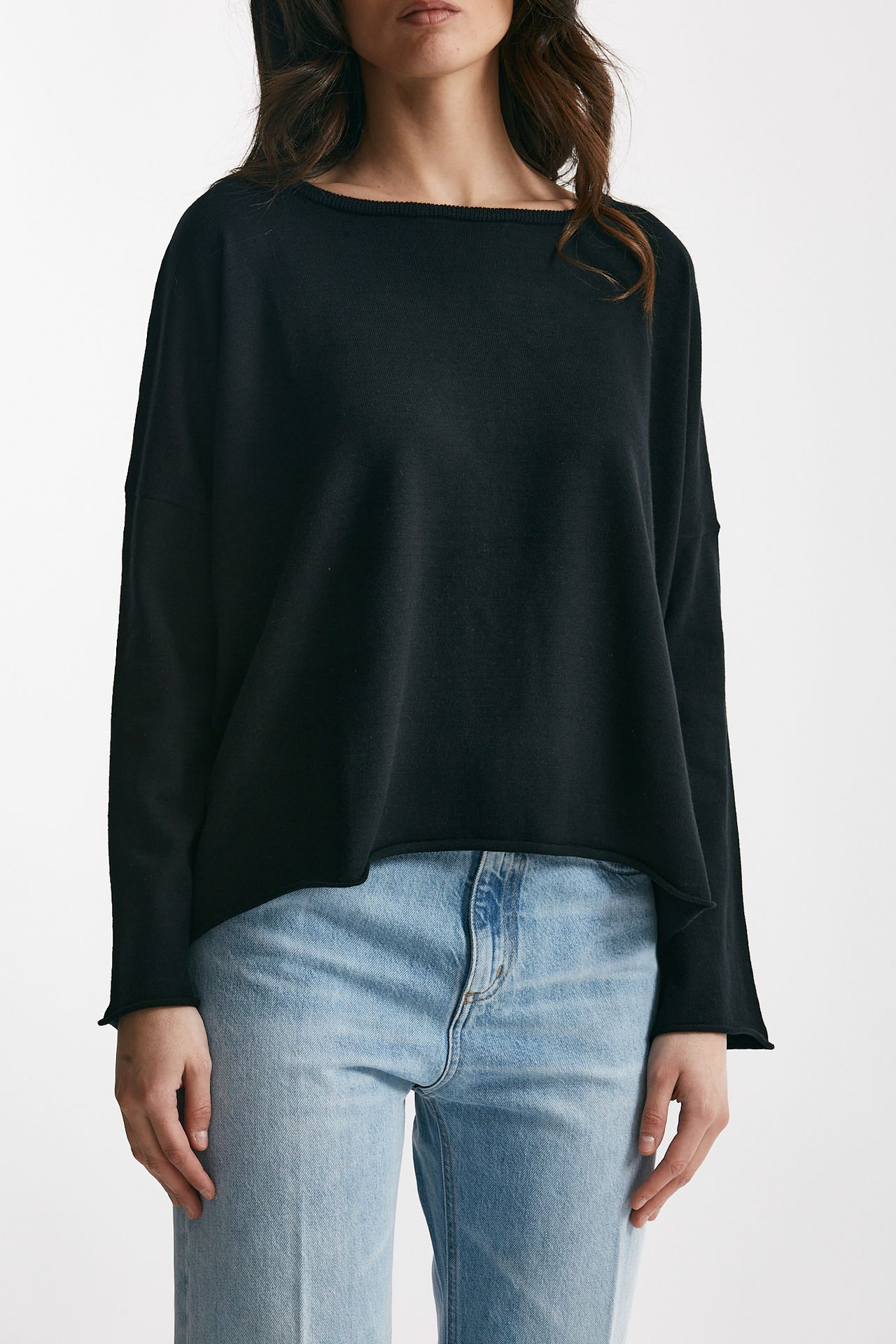 Maglia ampia in cotone e cachemire nero