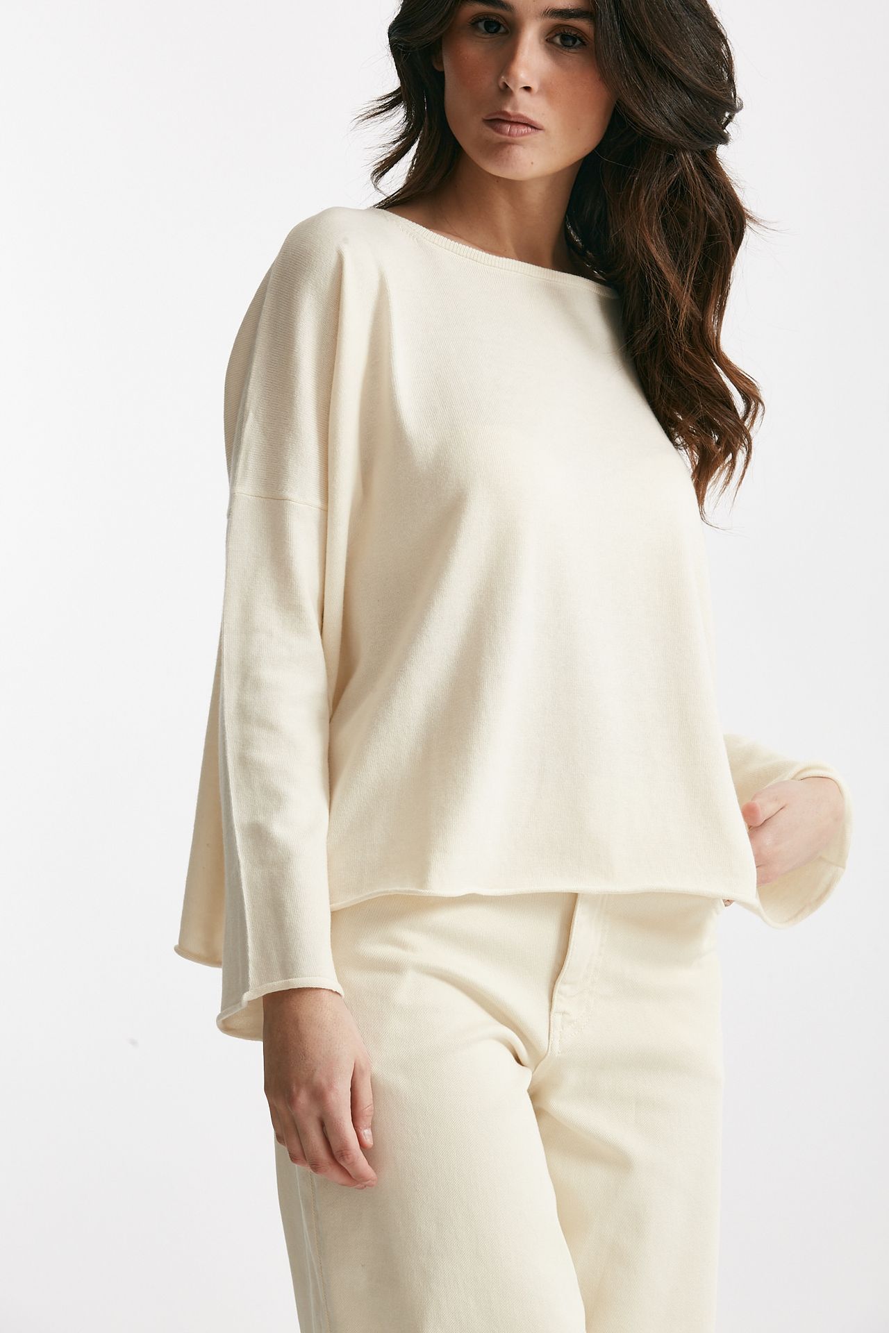 Maglia ampia in cotone e cachemire panna