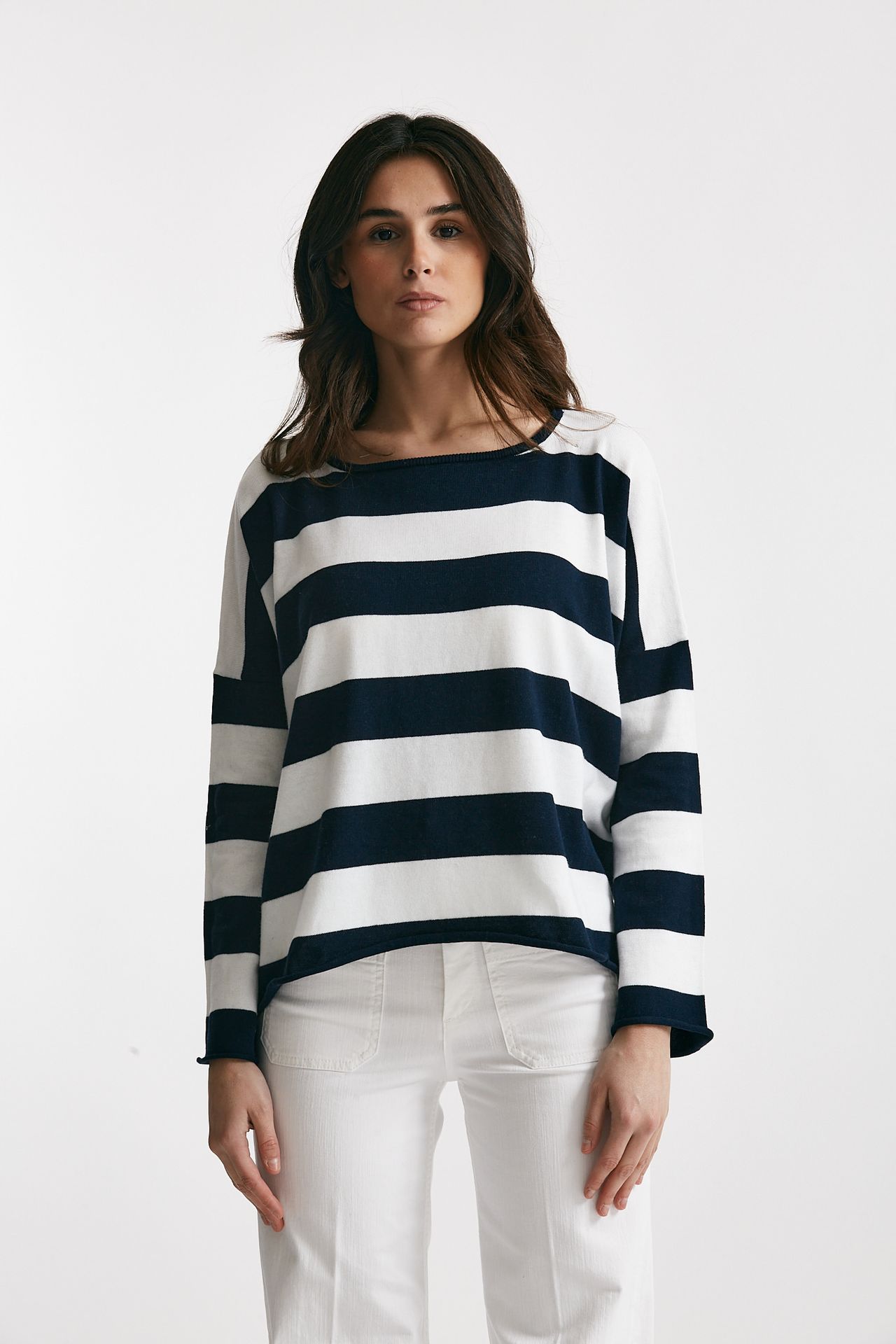 Maglia ampia in cotone e cachemire rigata