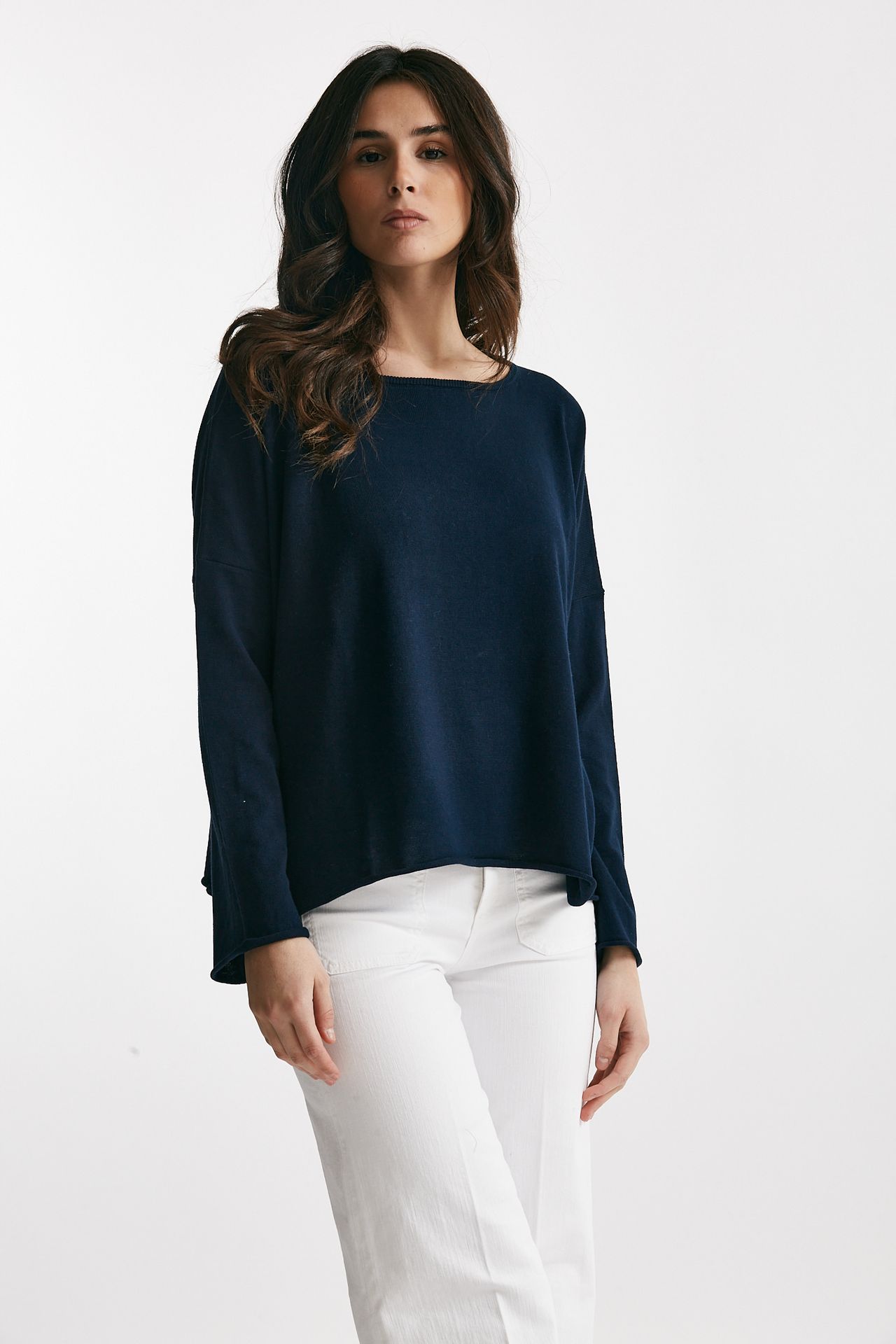 Maglia ampia in cotone e cachemire blu
