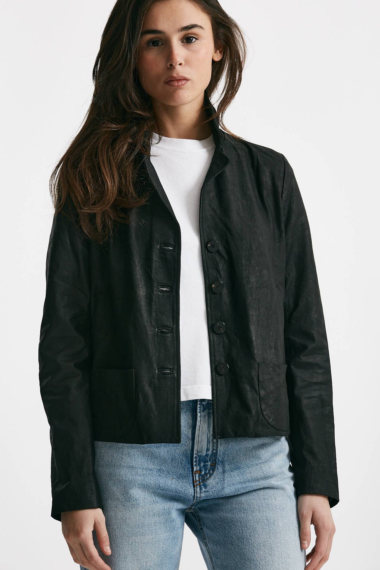 Giacca slim in pelle nero