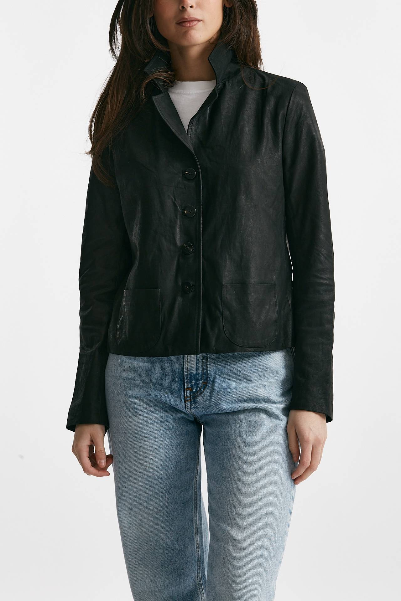 Giacca slim in pelle nero