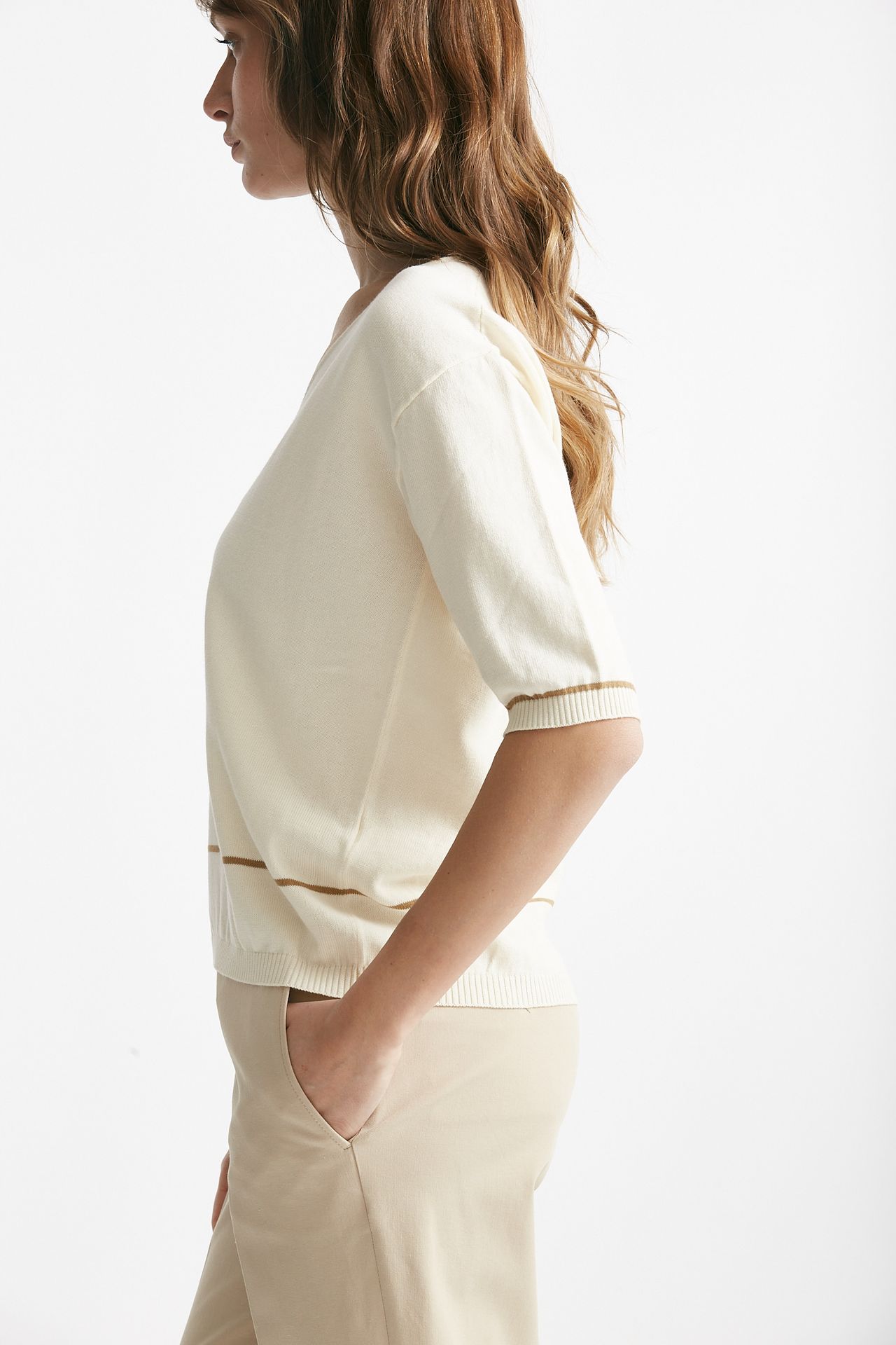Maglia scollo v panna