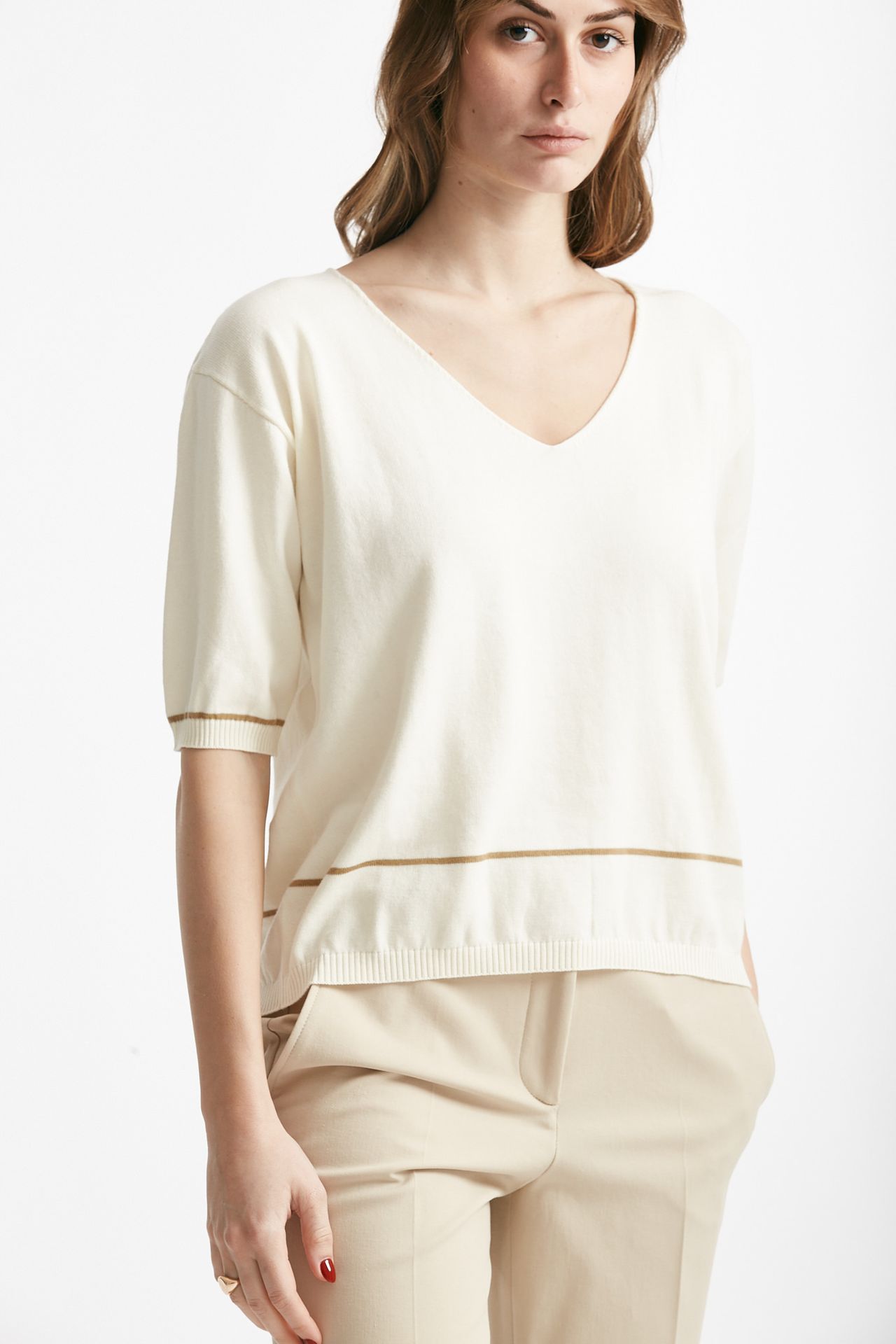 Maglia scollo v panna