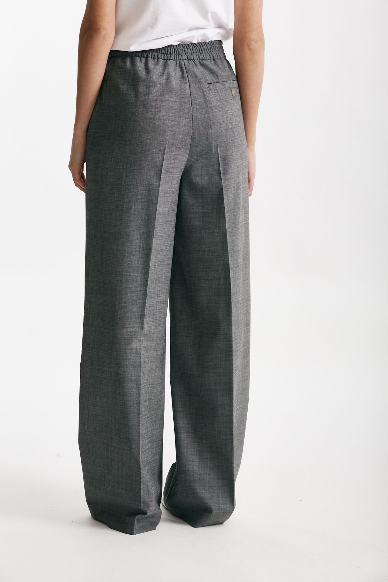 Pantalone palazzo grigio tela in misto lana