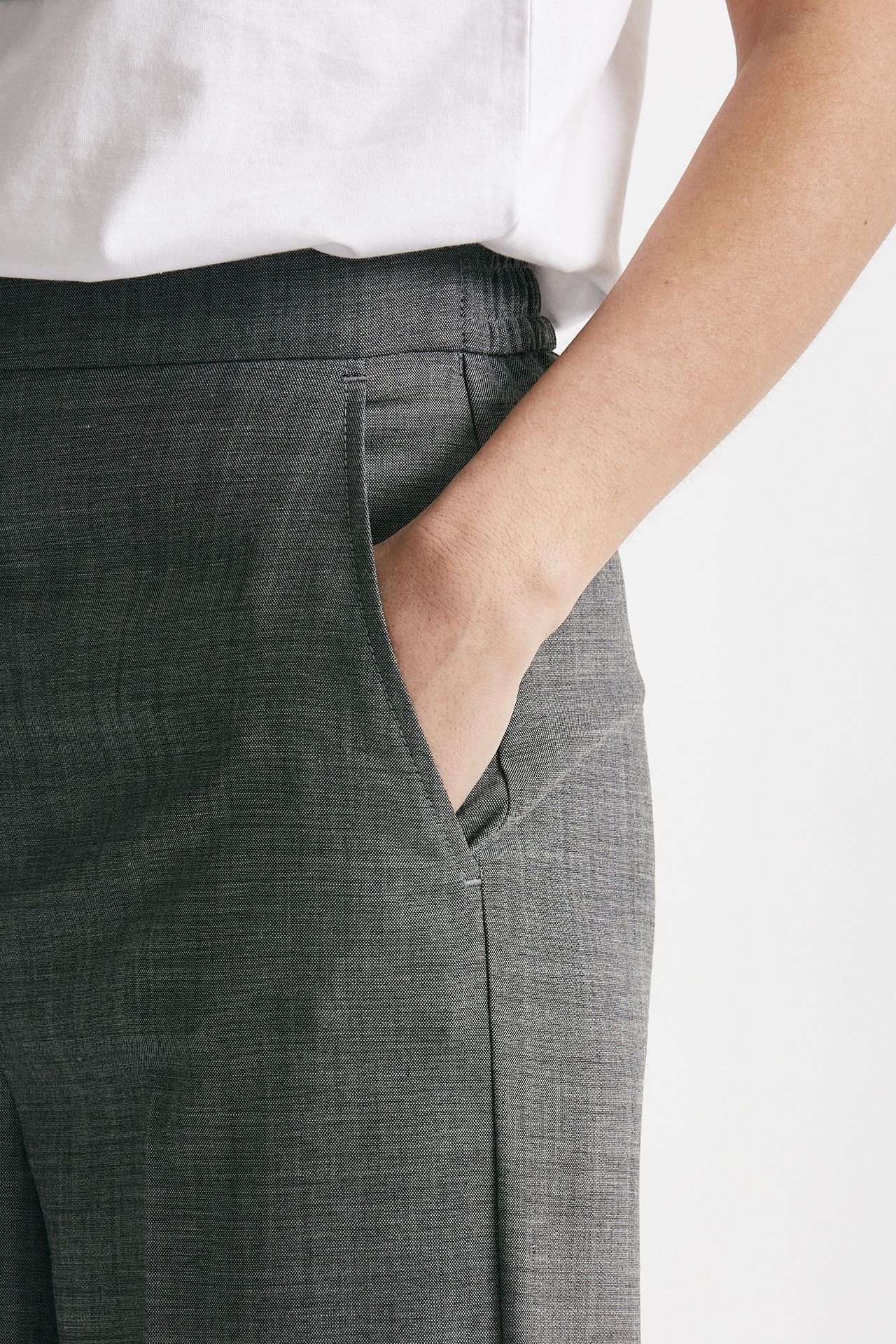 Pantalone palazzo grigio tela in misto lana