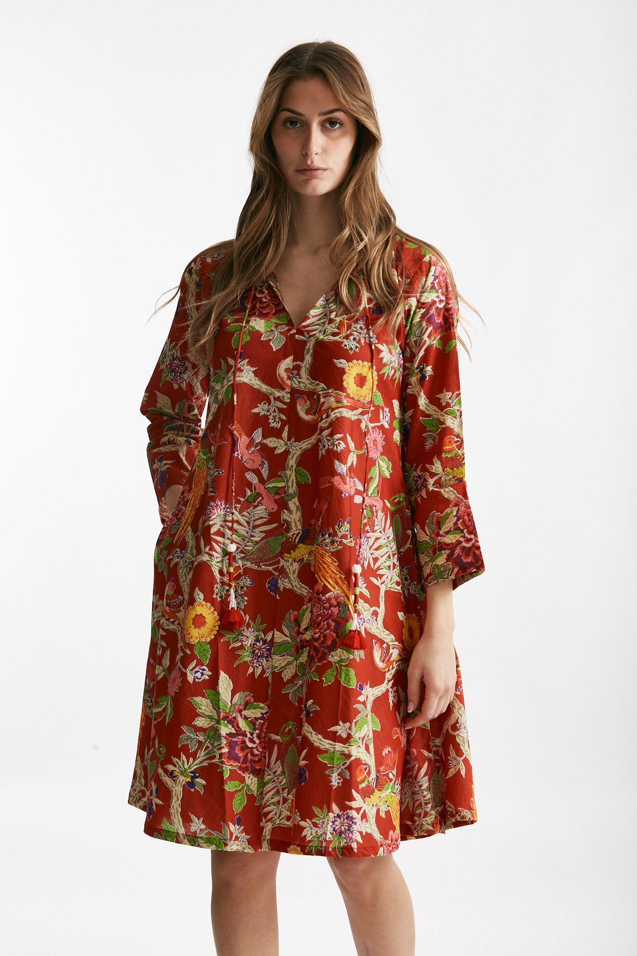 Abito midi SOLEIL CROP fantasia rossa