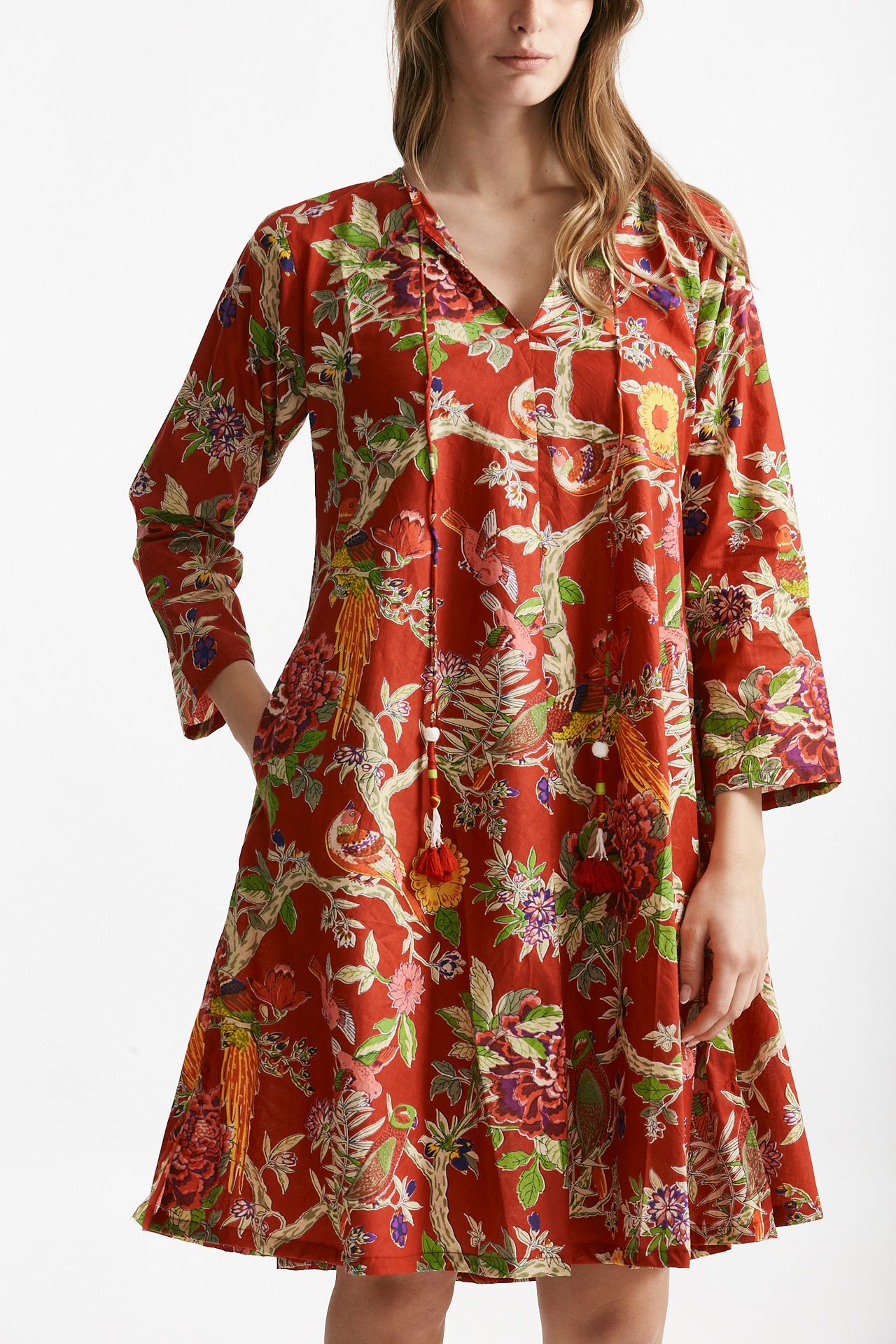 Abito midi SOLEIL CROP fantasia rossa