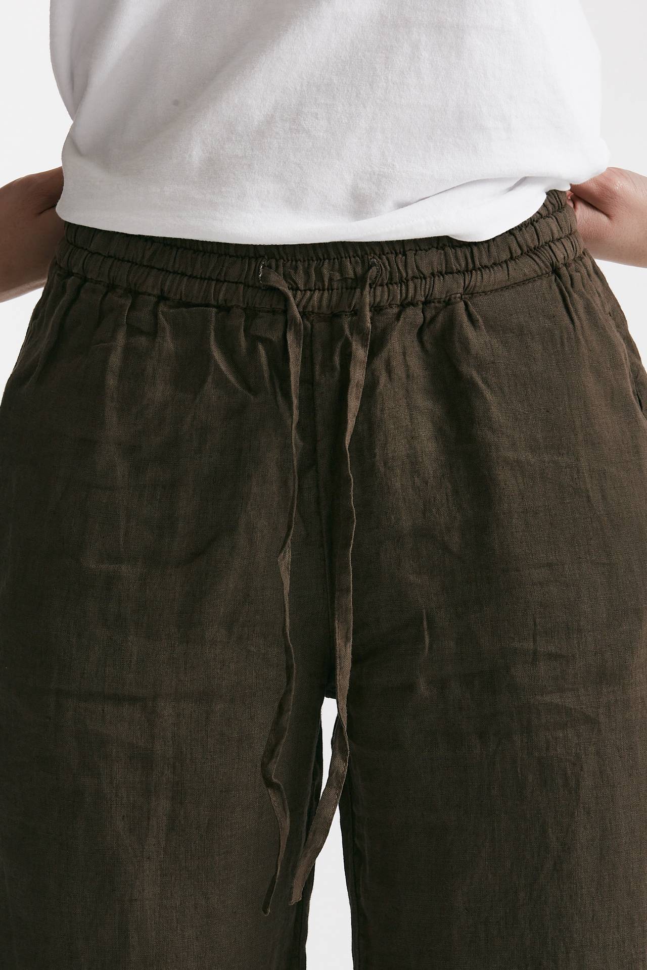 Pantalone jogging in lino marrone