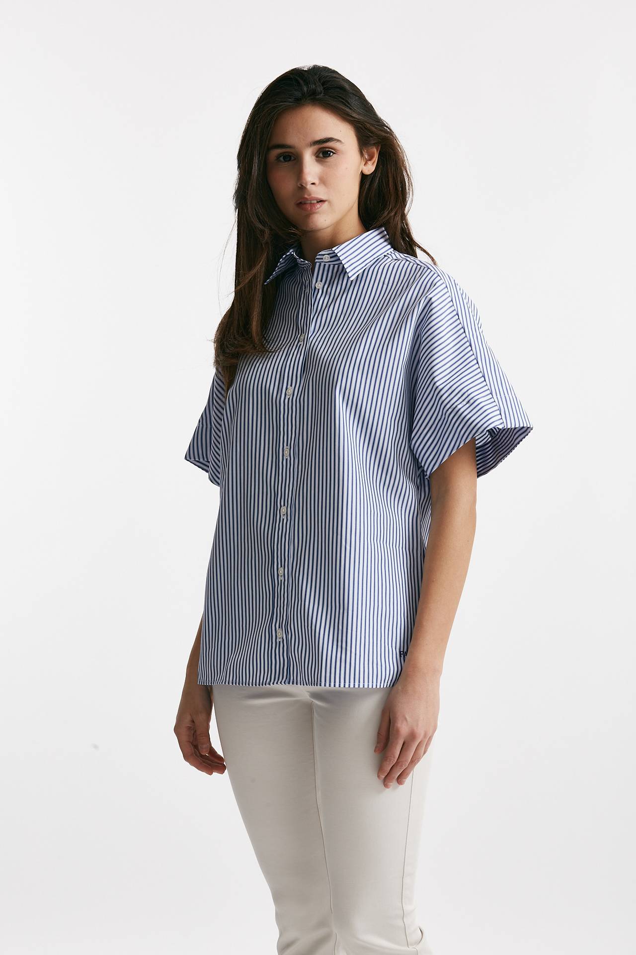 Camicia mezza manica rigata bianco/blu