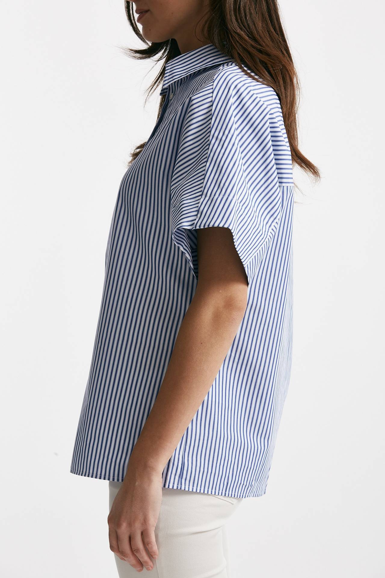 Camicia mezza manica rigata bianco/blu