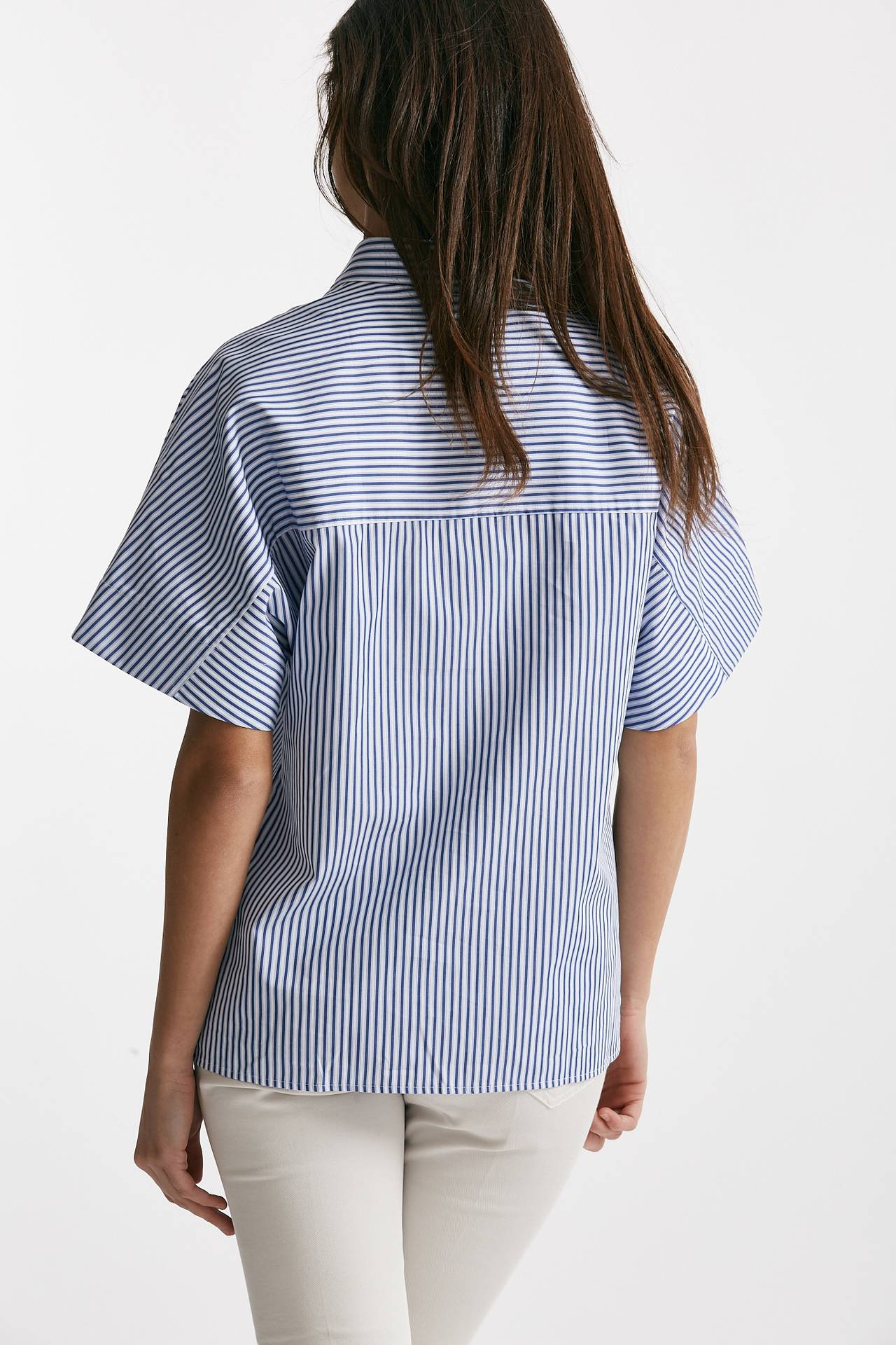 Camicia mezza manica rigata bianco/blu