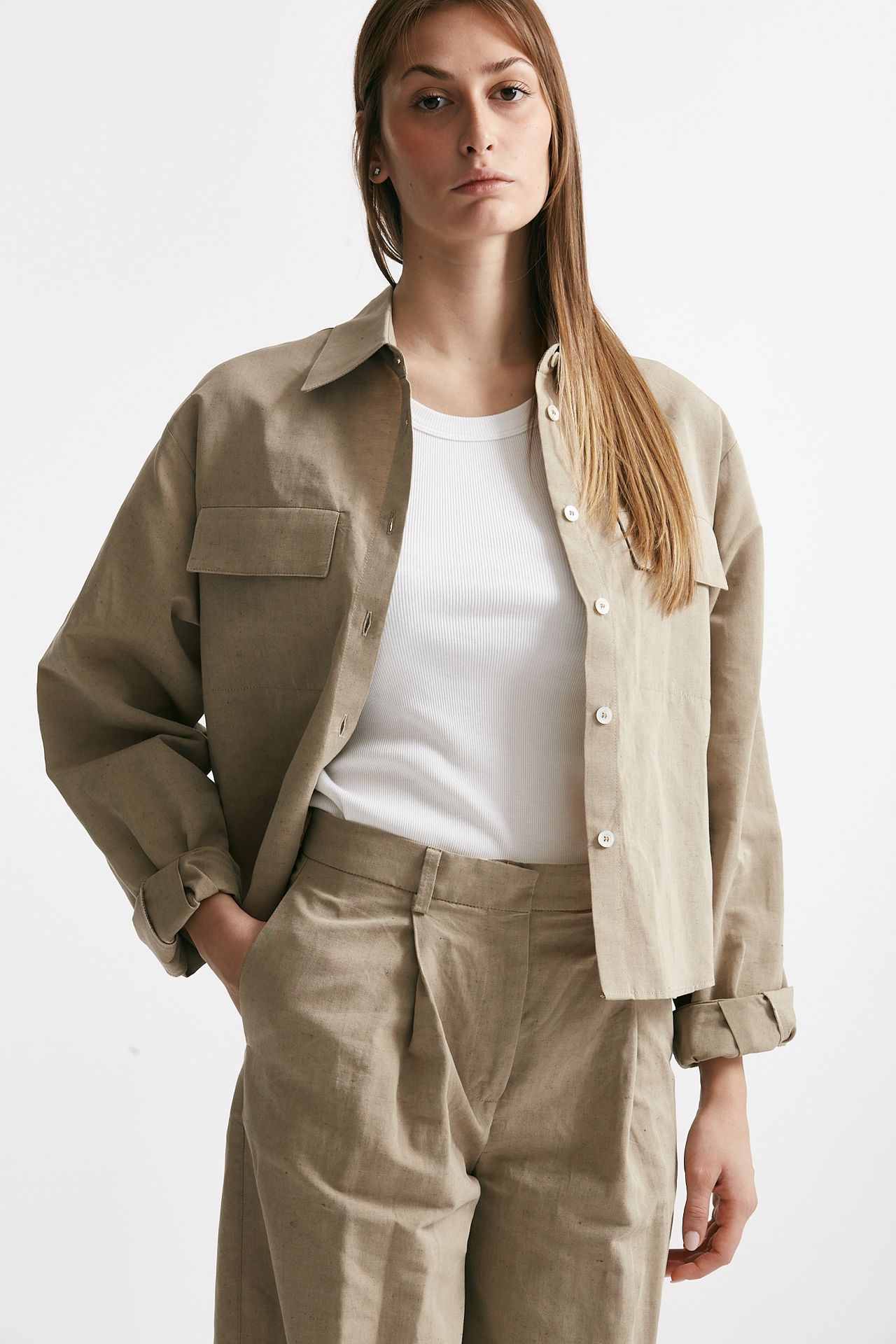 Camicia in misto lino sabbia