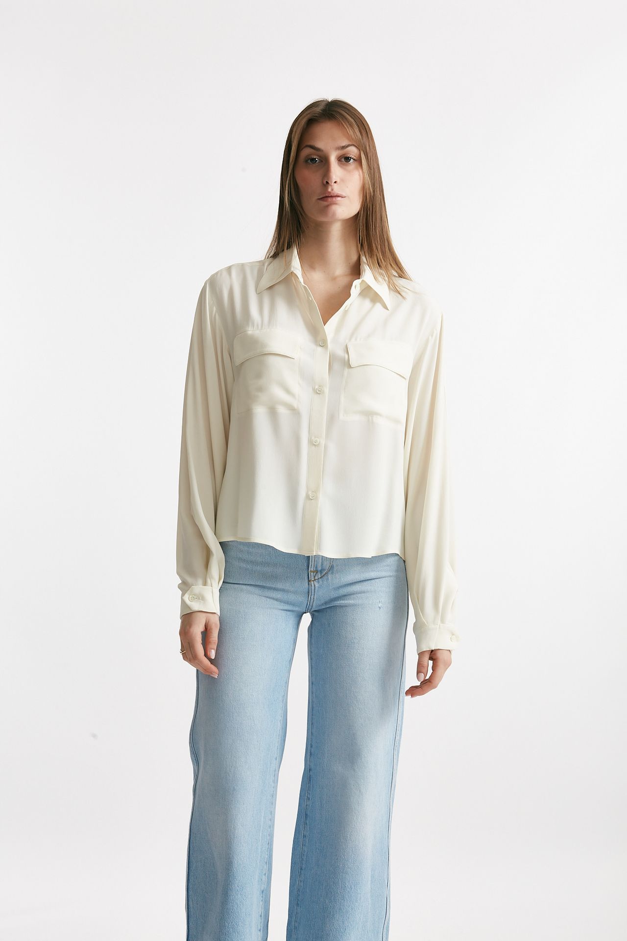 Camicia in misto seta panna