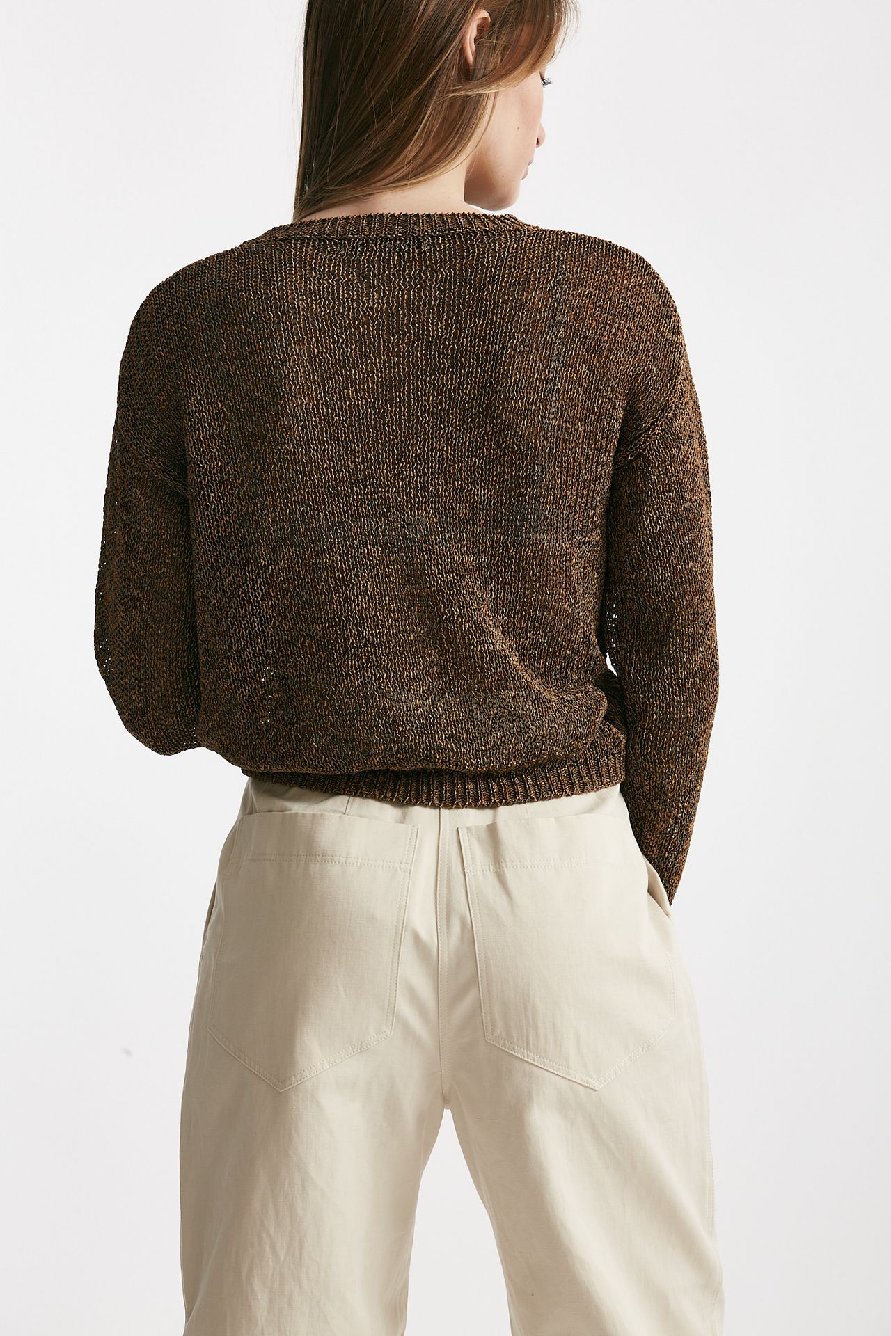 Maglia lavorata marrone beige e rame 