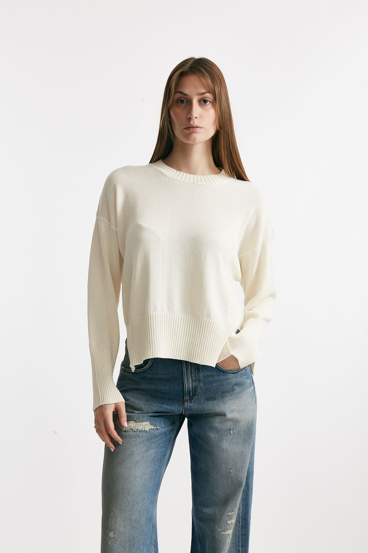 Maglia over in cotone colore panna