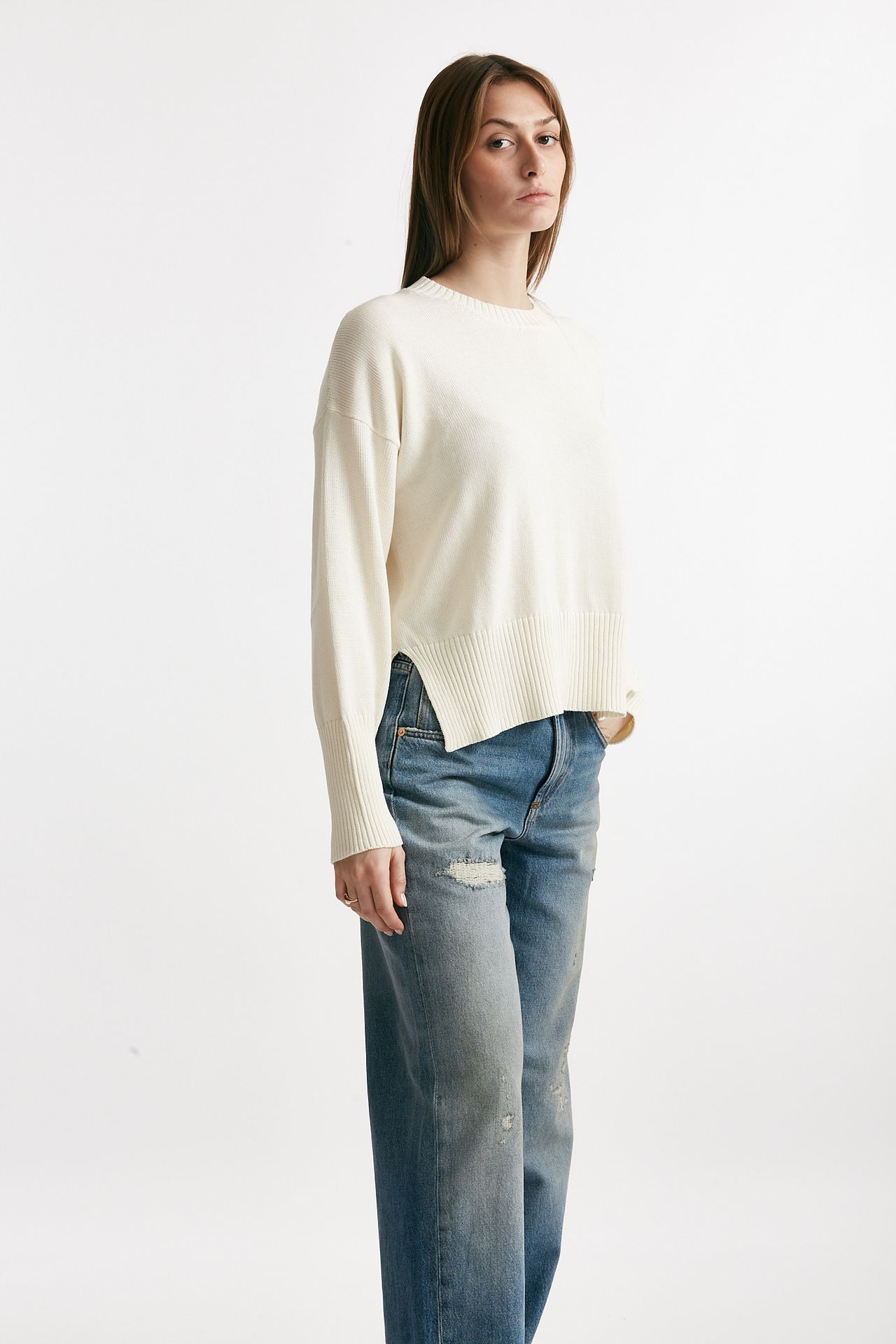 Maglia over in cotone colore panna 