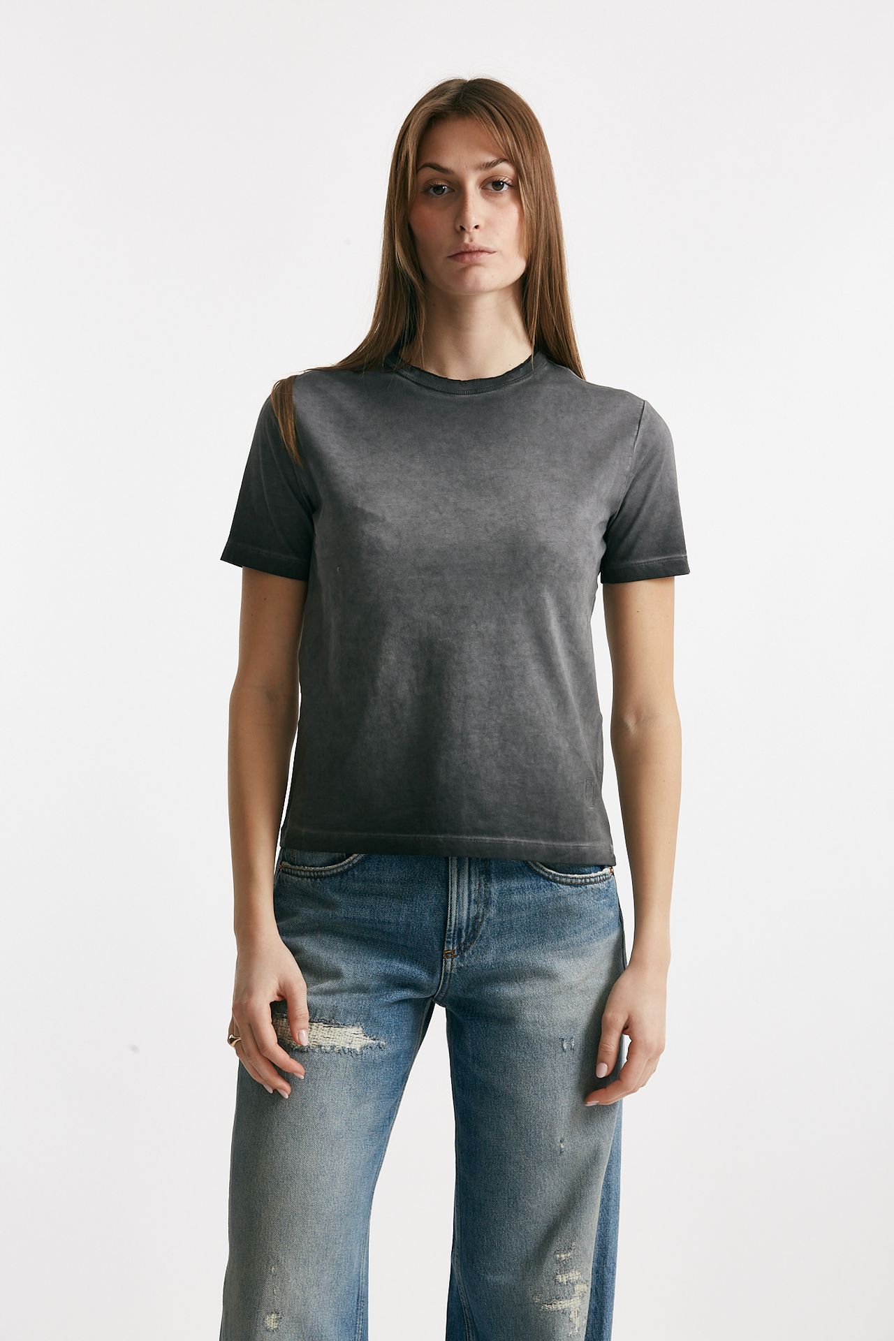 T-shirt basica in cotone slavato antracite