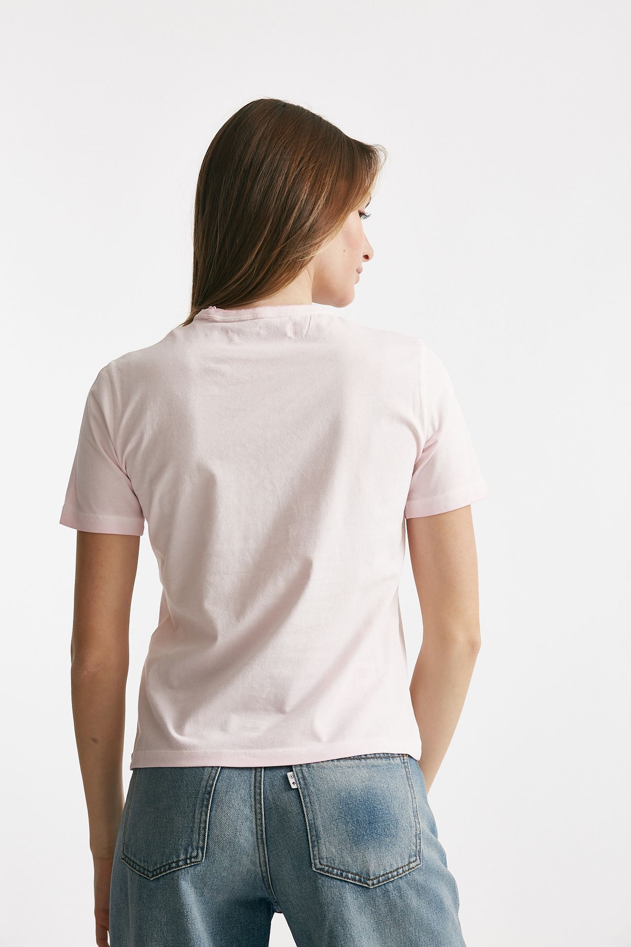T-shirt basic in cotone slavato rosa chiaro
