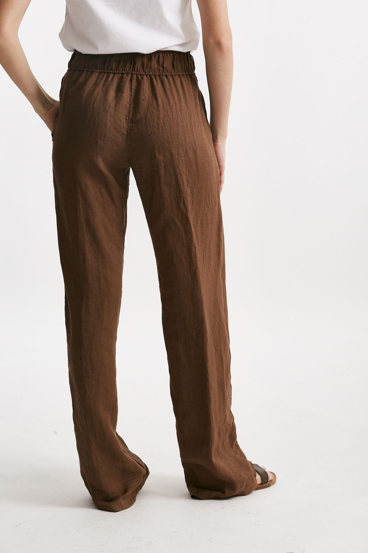 Pantalone in lino tabacco vita alta