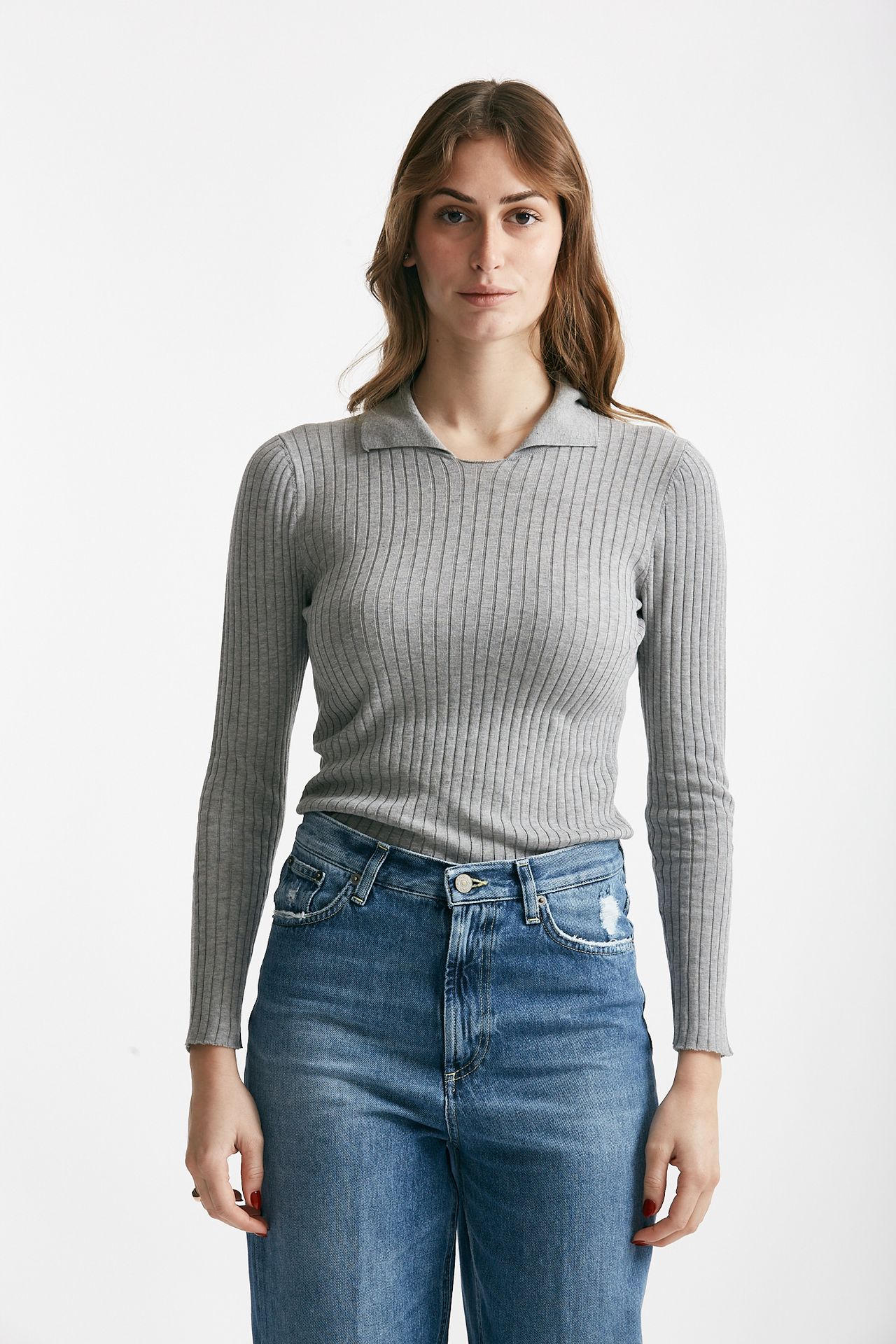 Maglia a costine grigio chiaro